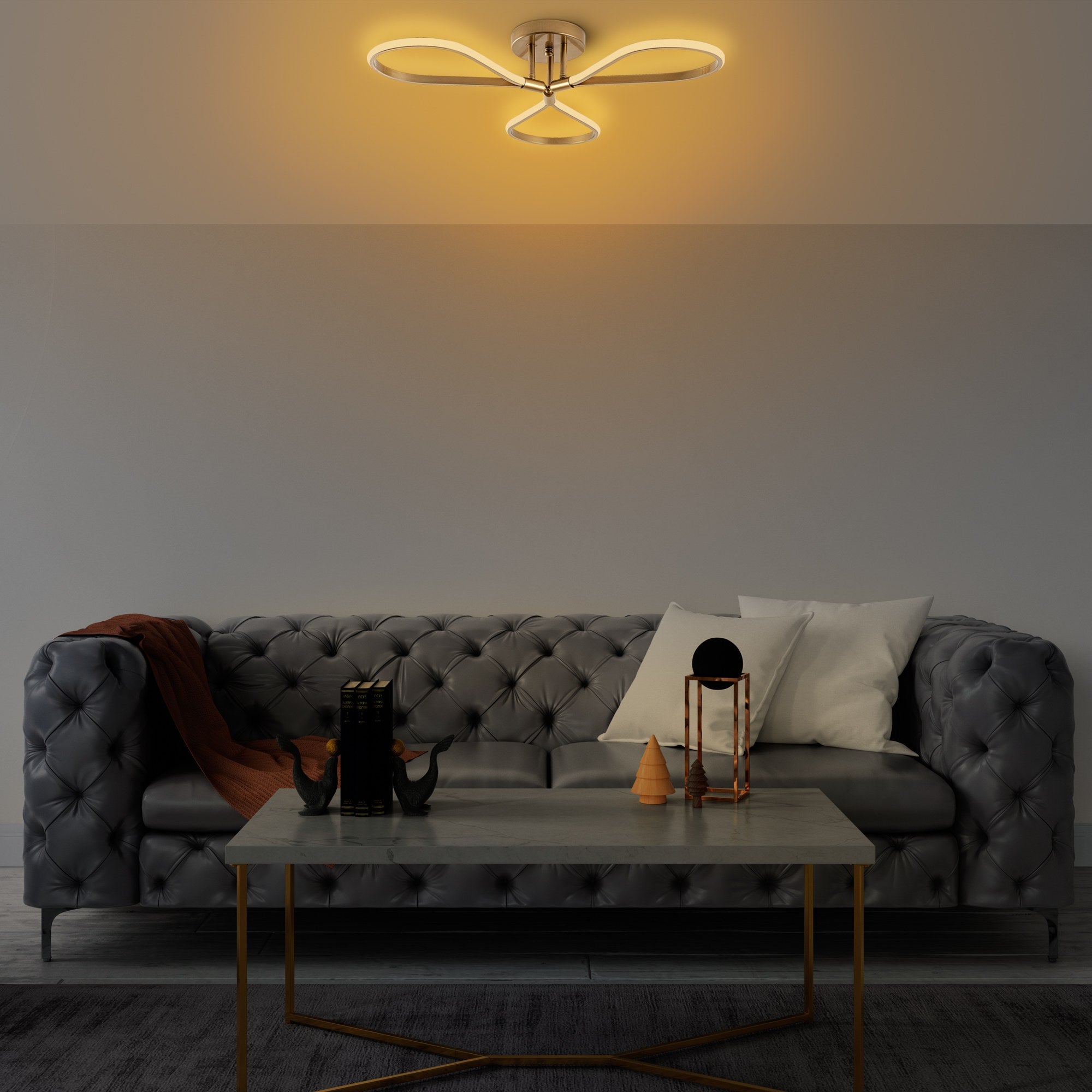 Candeeiro de Teto Dourado Elegante, Corpo em Metal, 68 x 14 x 68 cm | LED SMD 3 x 11 W 3000 K | Iluminação Elegante para Decoração e Ambiente Modernos