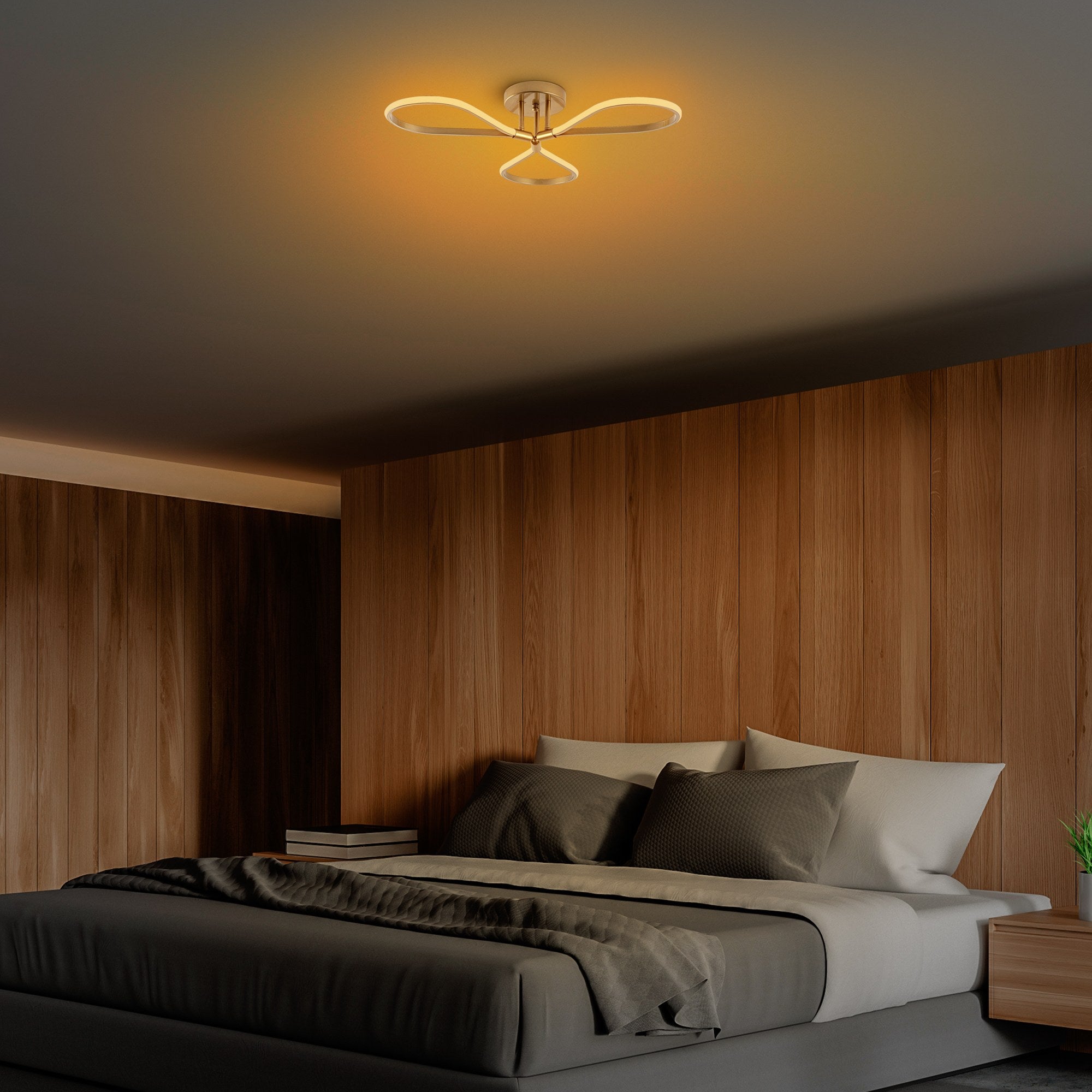 Candeeiro de Teto Dourado Elegante, Corpo em Metal, 68 x 14 x 68 cm | LED SMD 3 x 11 W 3000 K | Iluminação Elegante para Decoração e Ambiente Modernos
