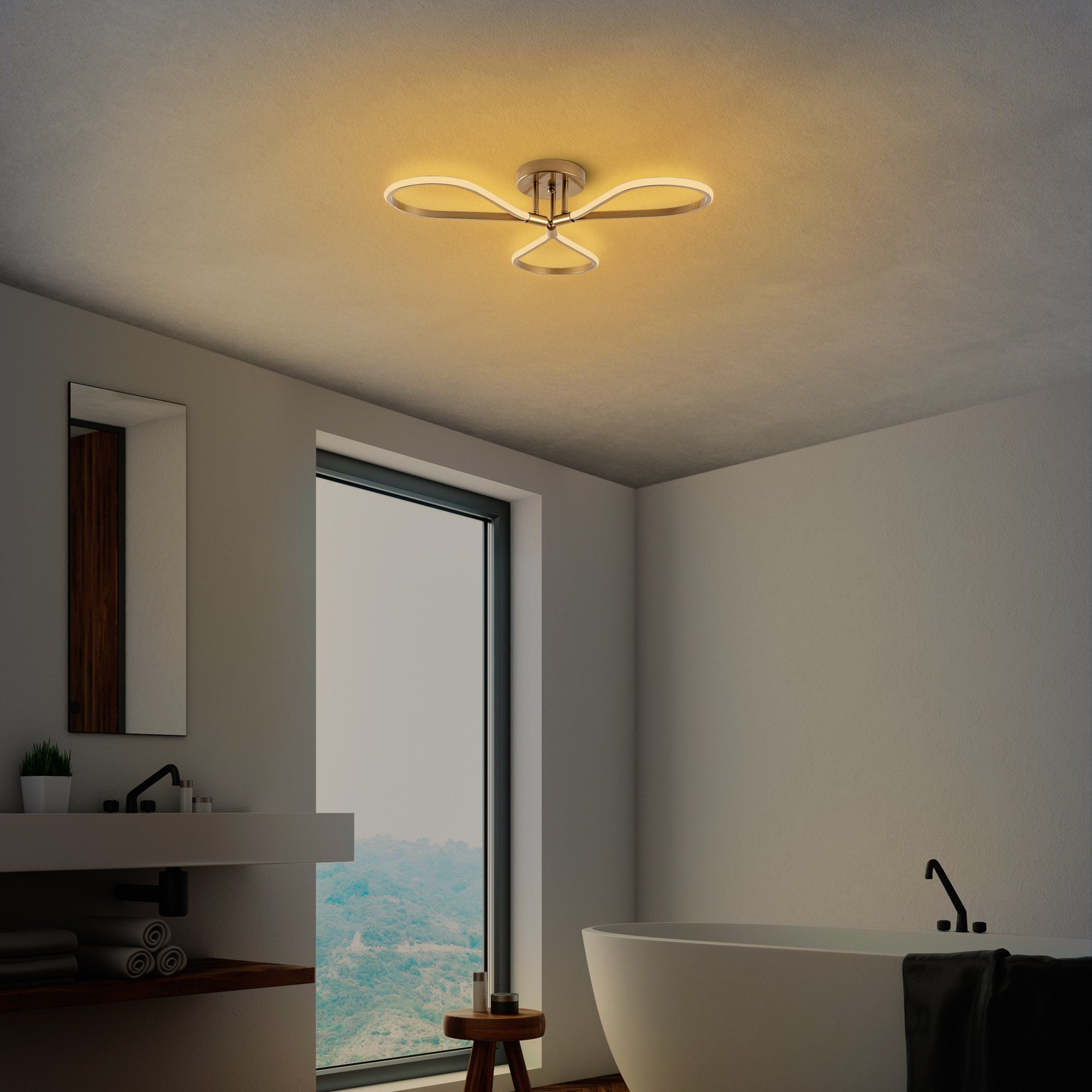 Candeeiro de Teto Dourado Elegante, Corpo em Metal, 68 x 14 x 68 cm | LED SMD 3 x 11 W 3000 K | Iluminação Elegante para Decoração e Ambiente Modernos