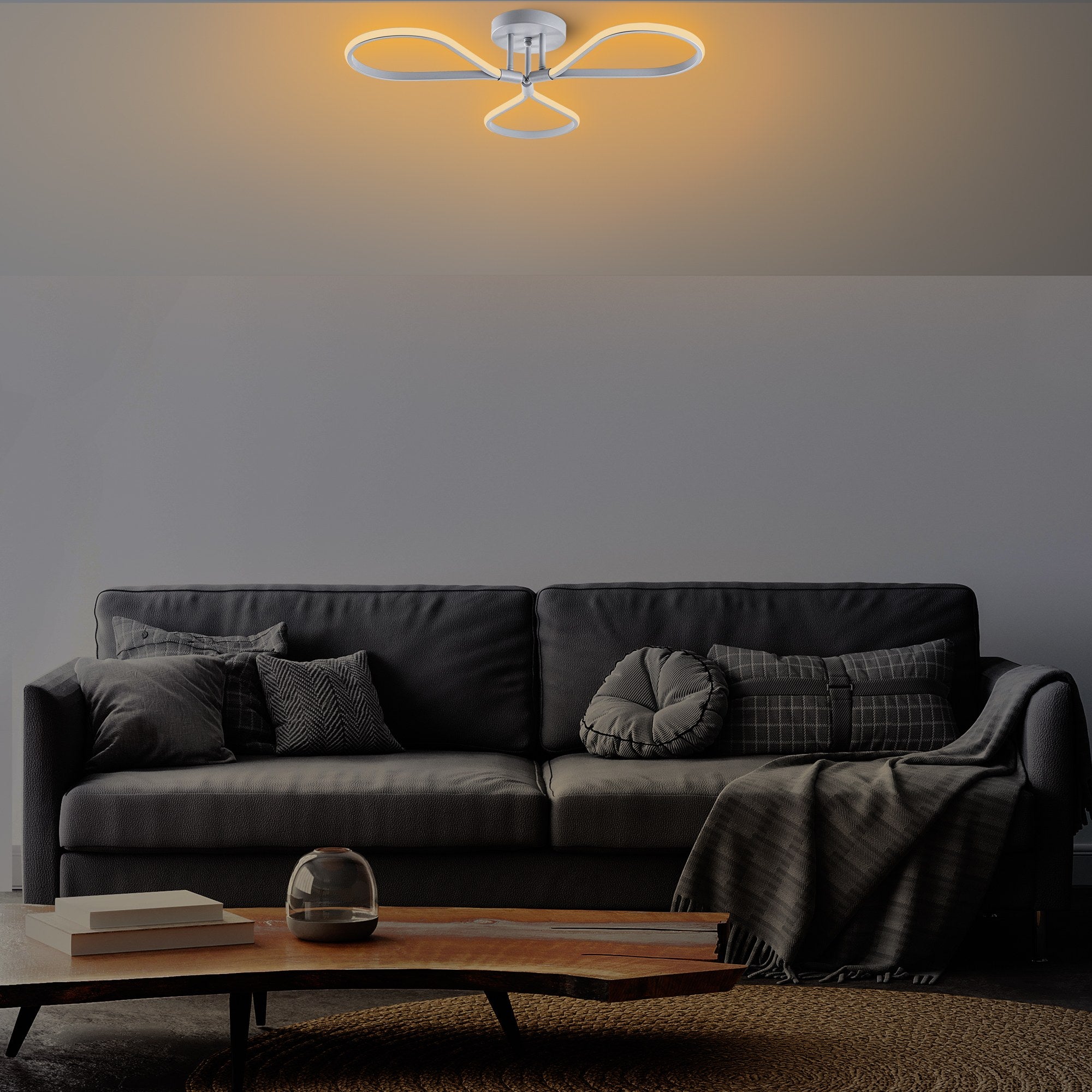 Candeeiro de Teto Cinza Elegante, Corpo de Metal, 68 cm de Largura, 14 cm de Altura | LED SMD 3 x 11W 3000K | Iluminação Elegante para Decoração Moderna