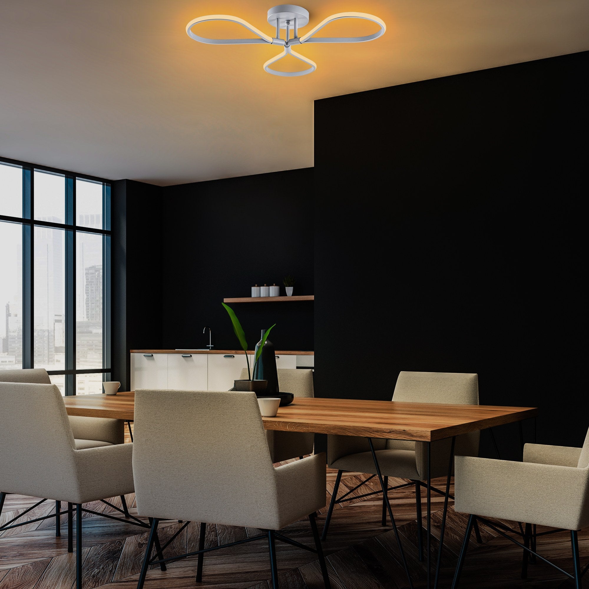 Candeeiro de Teto Cinza Elegante, Corpo de Metal, 68 cm de Largura, 14 cm de Altura | LED SMD 3 x 11W 3000K | Iluminação Elegante para Decoração Moderna