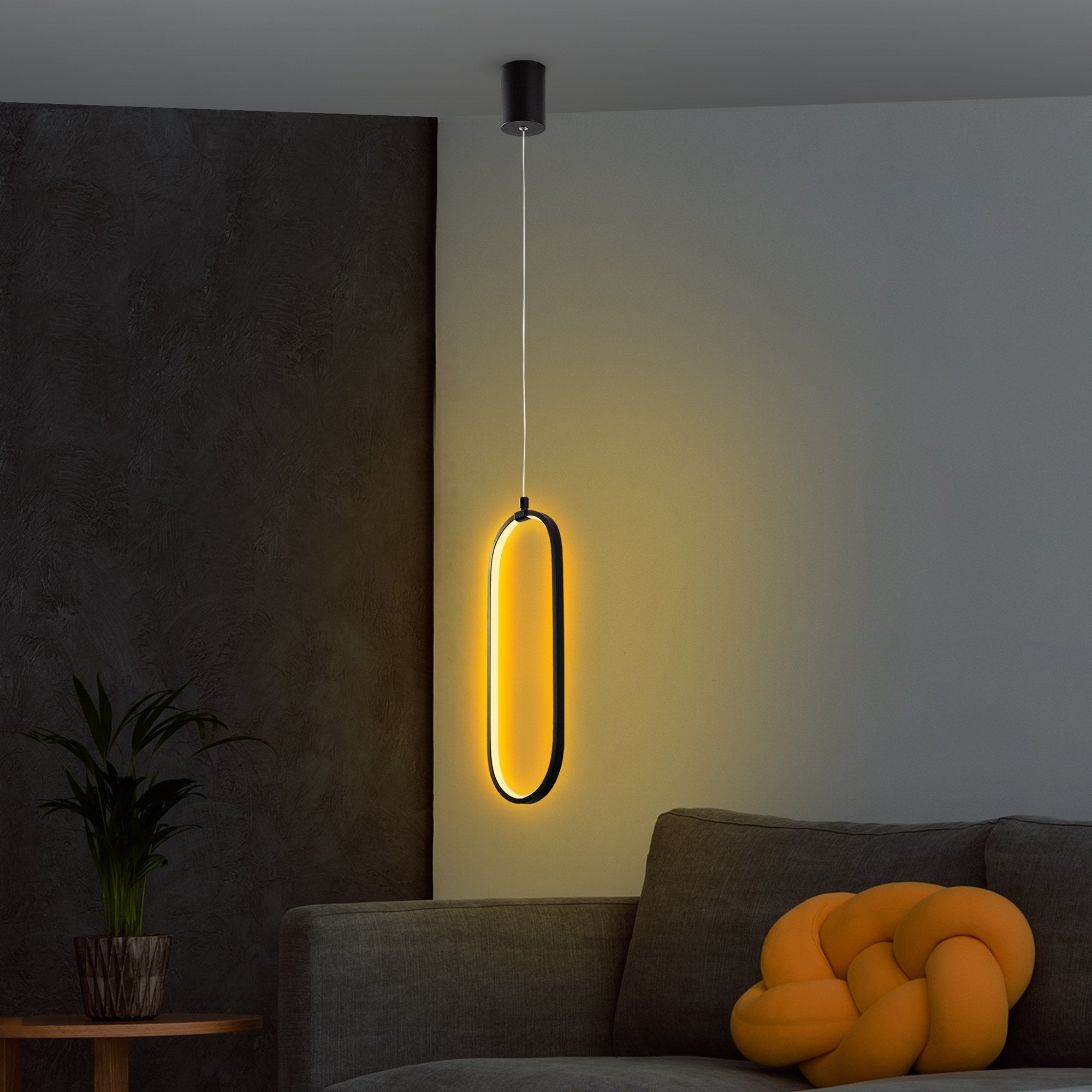 Candeeiro de Teto Preto Elegante, Corpo em Metal, Altura Ajustável 60-110 cm, Largura 17 cm, LED 16W 3000K | Iluminação Moderna para Decoração de Casa e Escritório
