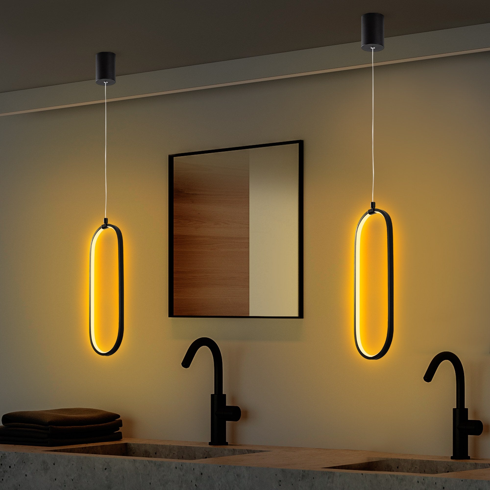 Candeeiro de Teto Preto Elegante, Corpo em Metal, Altura Ajustável 60-110 cm, Largura 17 cm, LED 16W 3000K | Iluminação Moderna para Decoração de Casa e Escritório