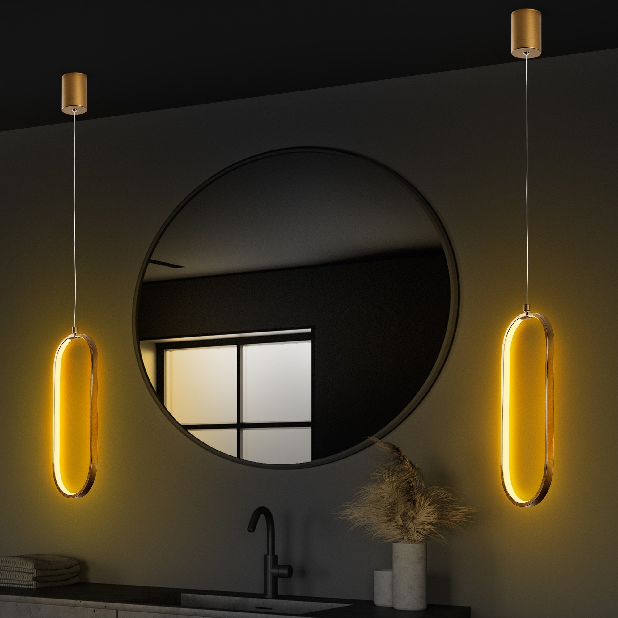 Candeeiro de Teto elegante de ouro, corpo de metal, altura ajustável de 60 a 110 cm, largura de 17 cm, LED de 16 W e 3000 K, perfeito para salas de estar e jantar modernas