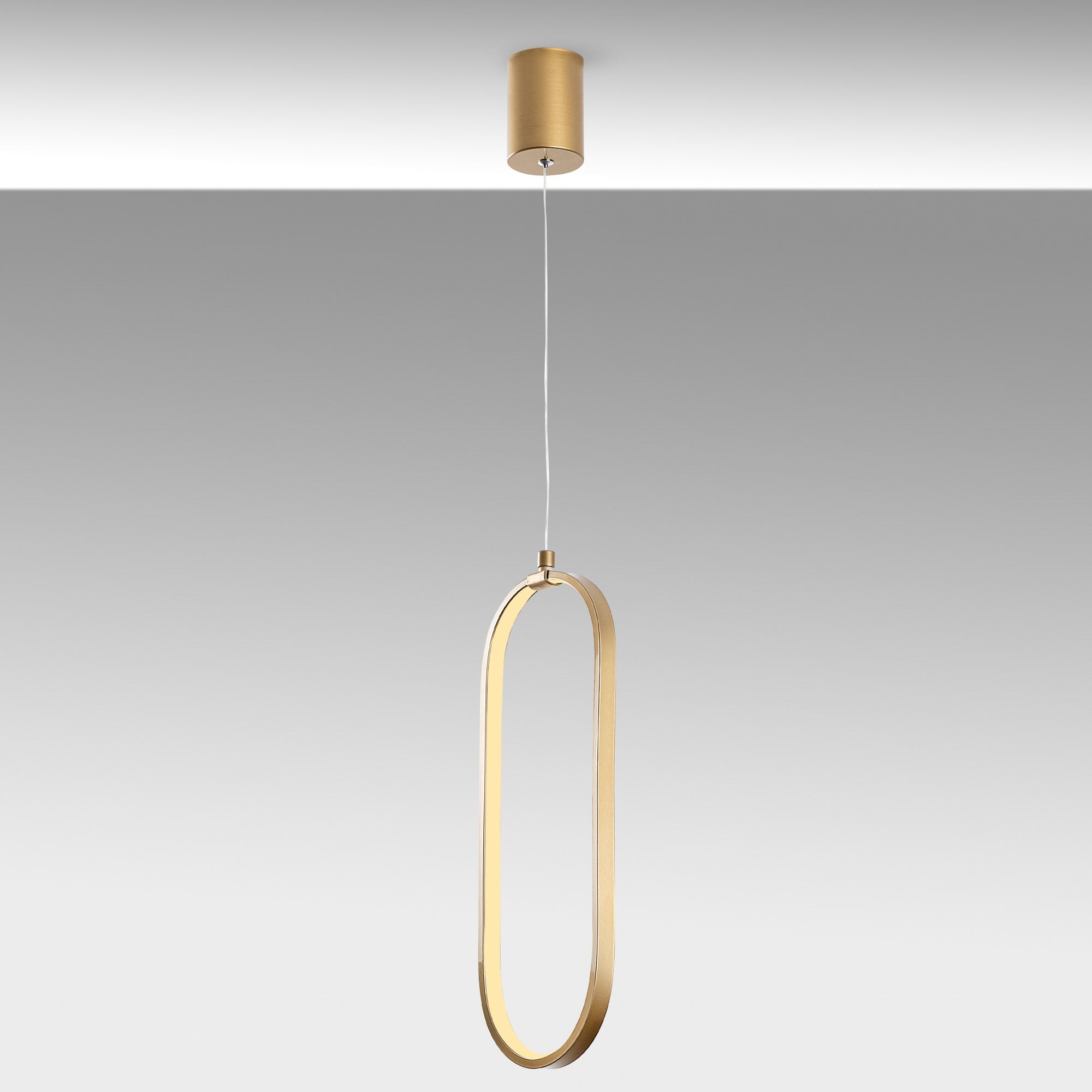 Candeeiro de Teto elegante de ouro, corpo de metal, altura ajustável de 60 a 110 cm, largura de 17 cm, LED de 16 W e 3000 K, perfeito para salas de estar e jantar modernas