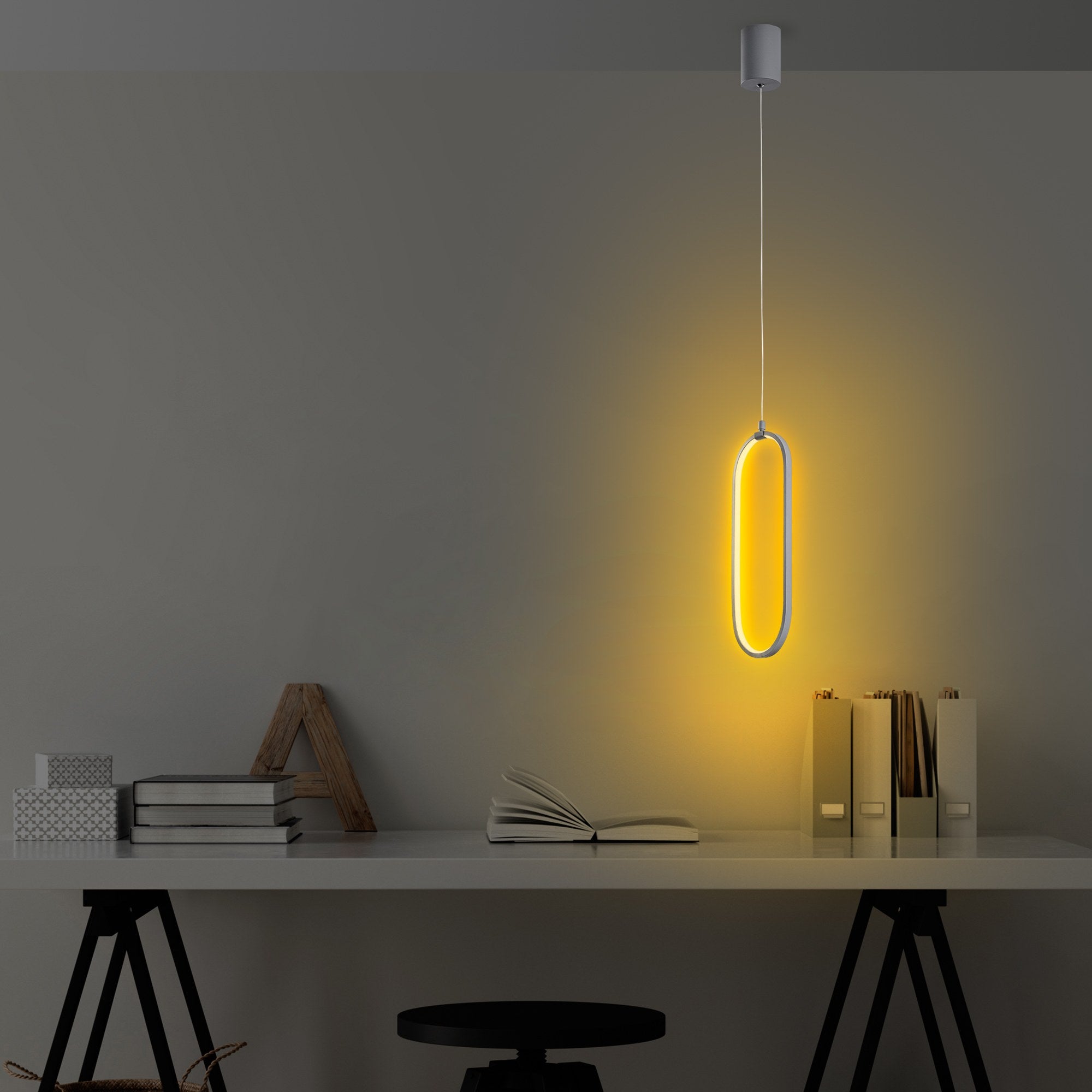 Candeeiro de Teto cinza elegante, corpo de metal, altura ajustável de 60 a 110 cm, largura de 17 cm, LED 16 W 3000 K, iluminação elegante para decoração moderna de casa