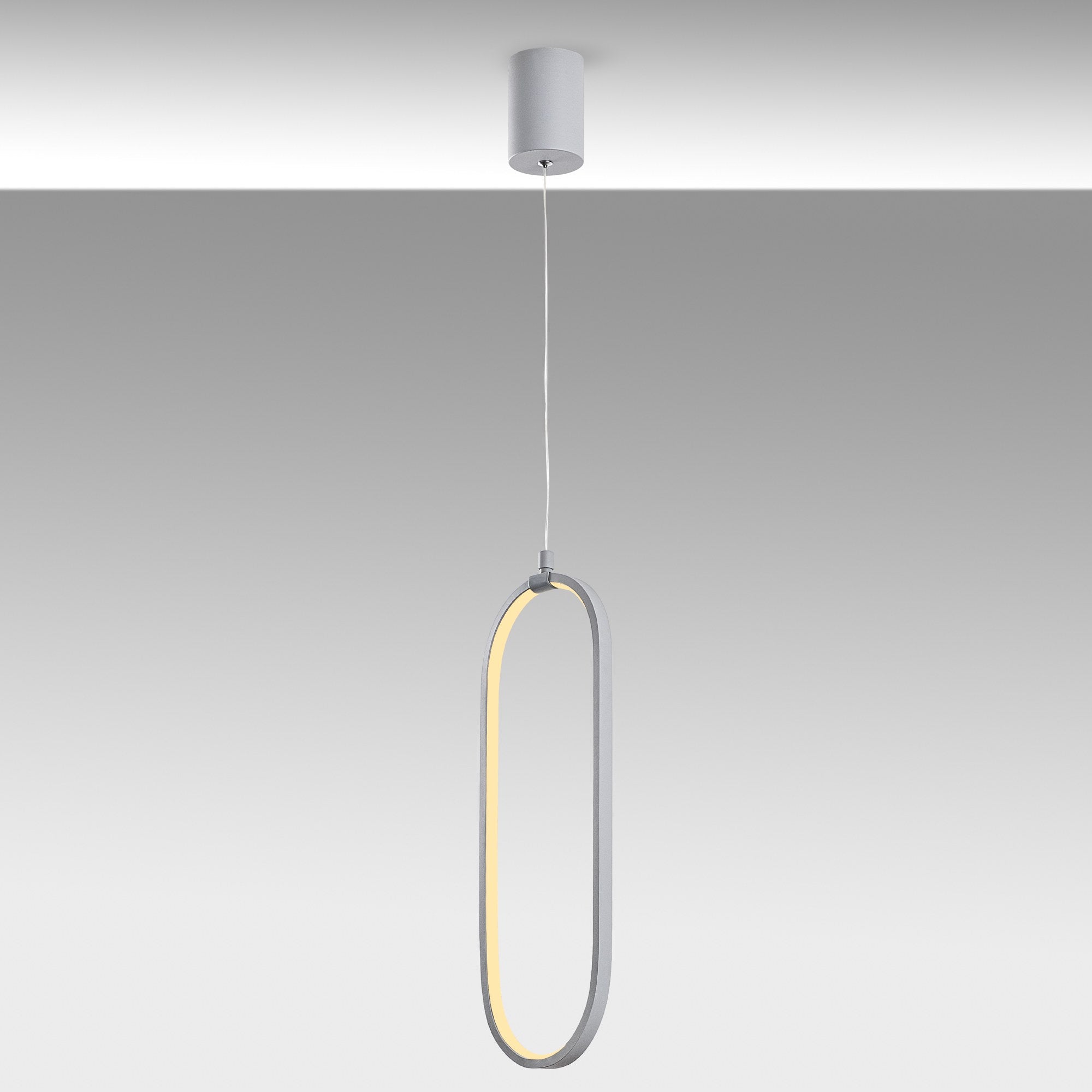 Candeeiro de Teto cinza elegante, corpo de metal, altura ajustável de 60 a 110 cm, largura de 17 cm, LED 16 W 3000 K, iluminação elegante para decoração moderna de casa