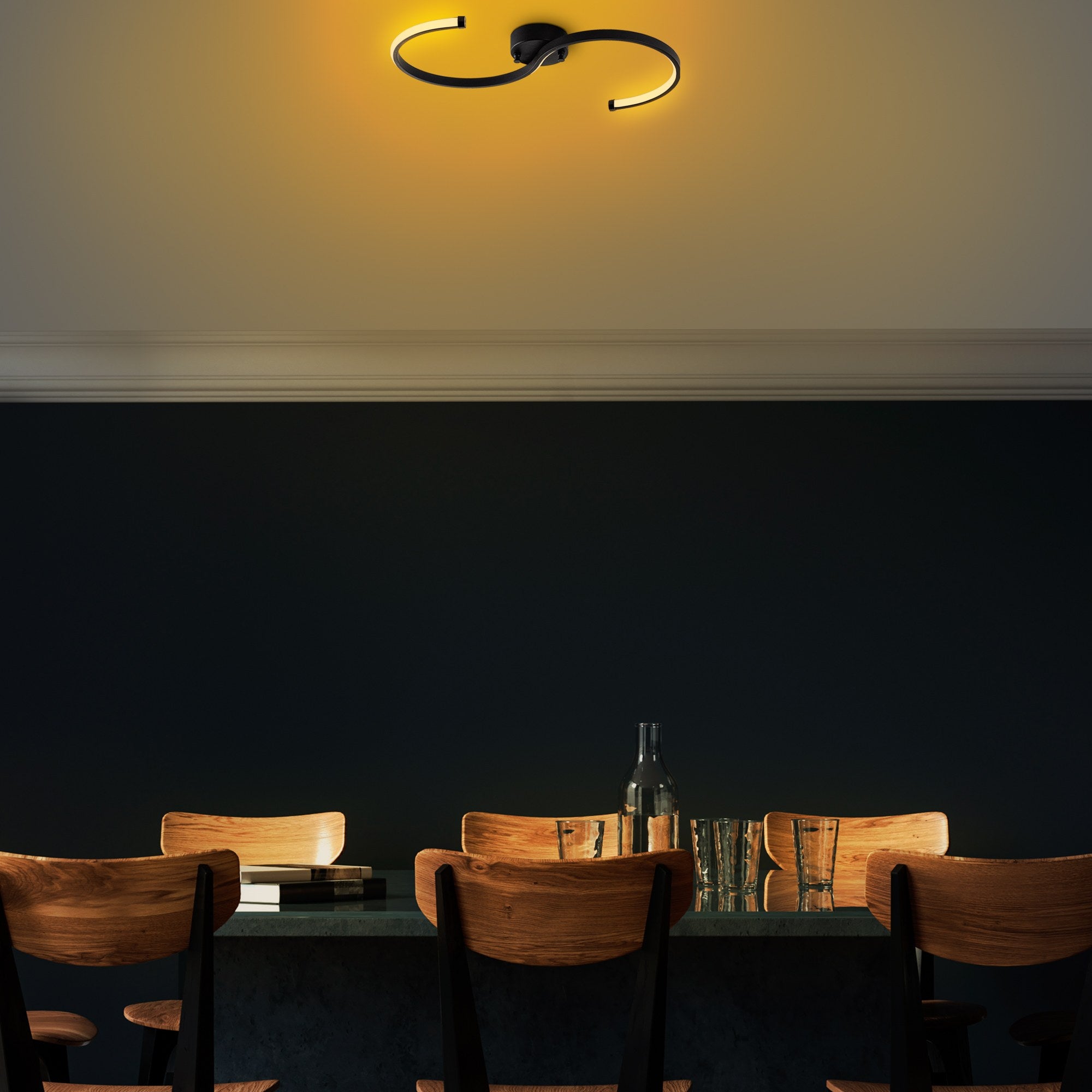 Candeeiro de Teto Preto Elegante, Corpo em Metal, 25 cm de Largura x 51 cm de Altura | LED SMD 16W 3000K | Iluminação Elegante para Decoração e Ambiente Modernos