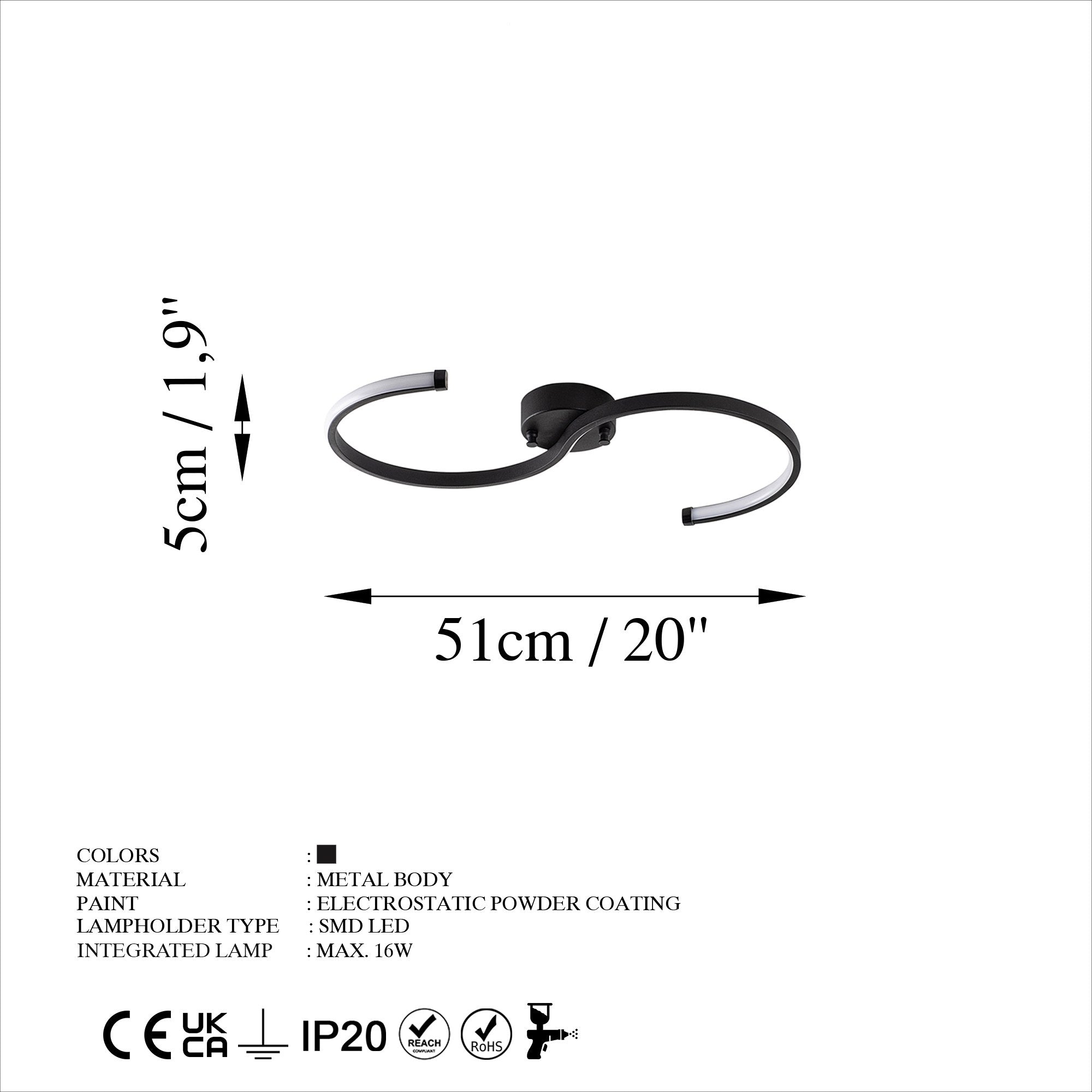 Candeeiro de Teto Preto Elegante, Corpo em Metal, 25 cm de Largura x 51 cm de Altura | LED SMD 16W 3000K | Iluminação Elegante para Decoração e Ambiente Modernos