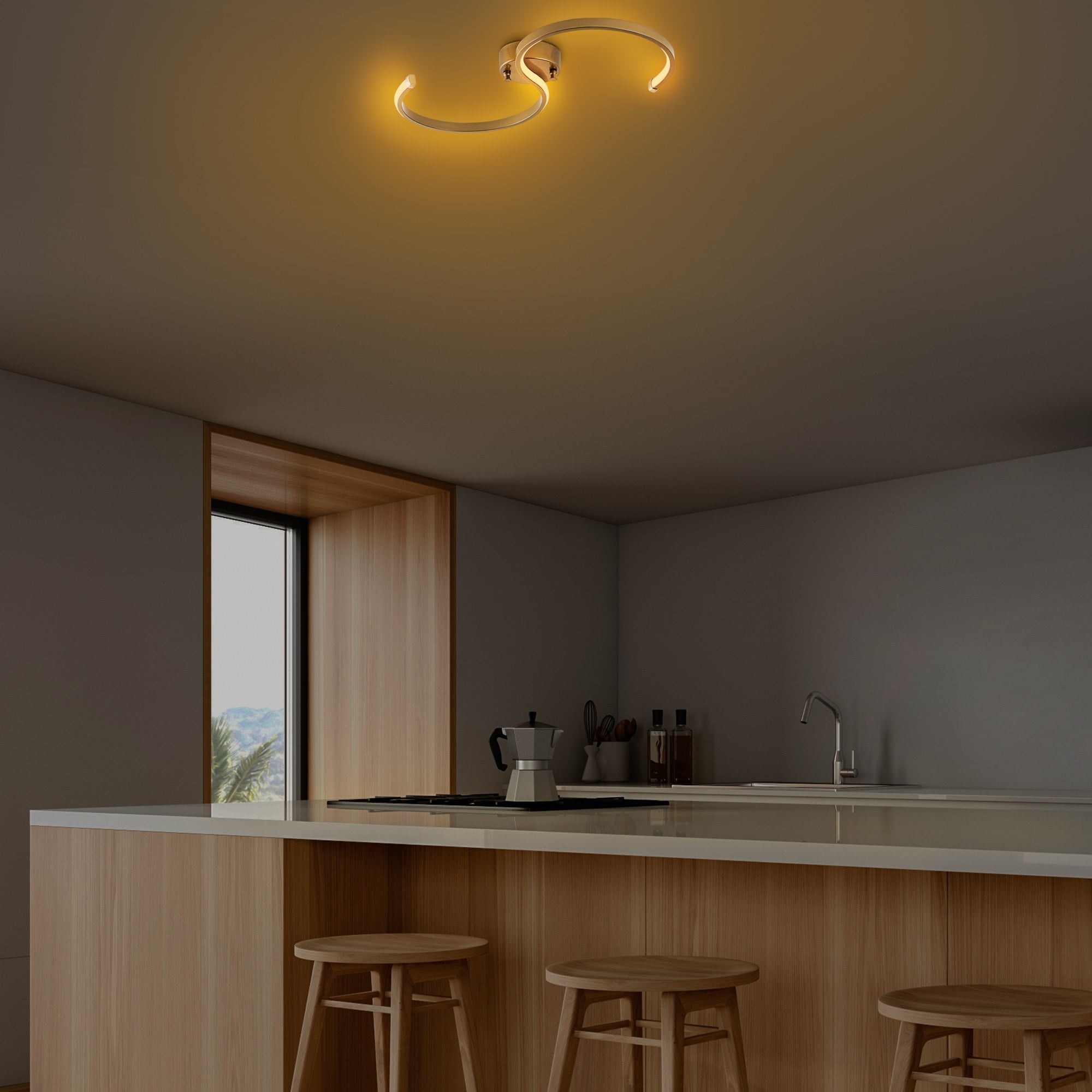 Candeeiro de Teto Dourado Elegante, Corpo em Metal, 25 cm de Largura x 51 cm de Altura | LED SMD 16W 3000K | Iluminação Elegante para Decoração e Ambiente Modernos