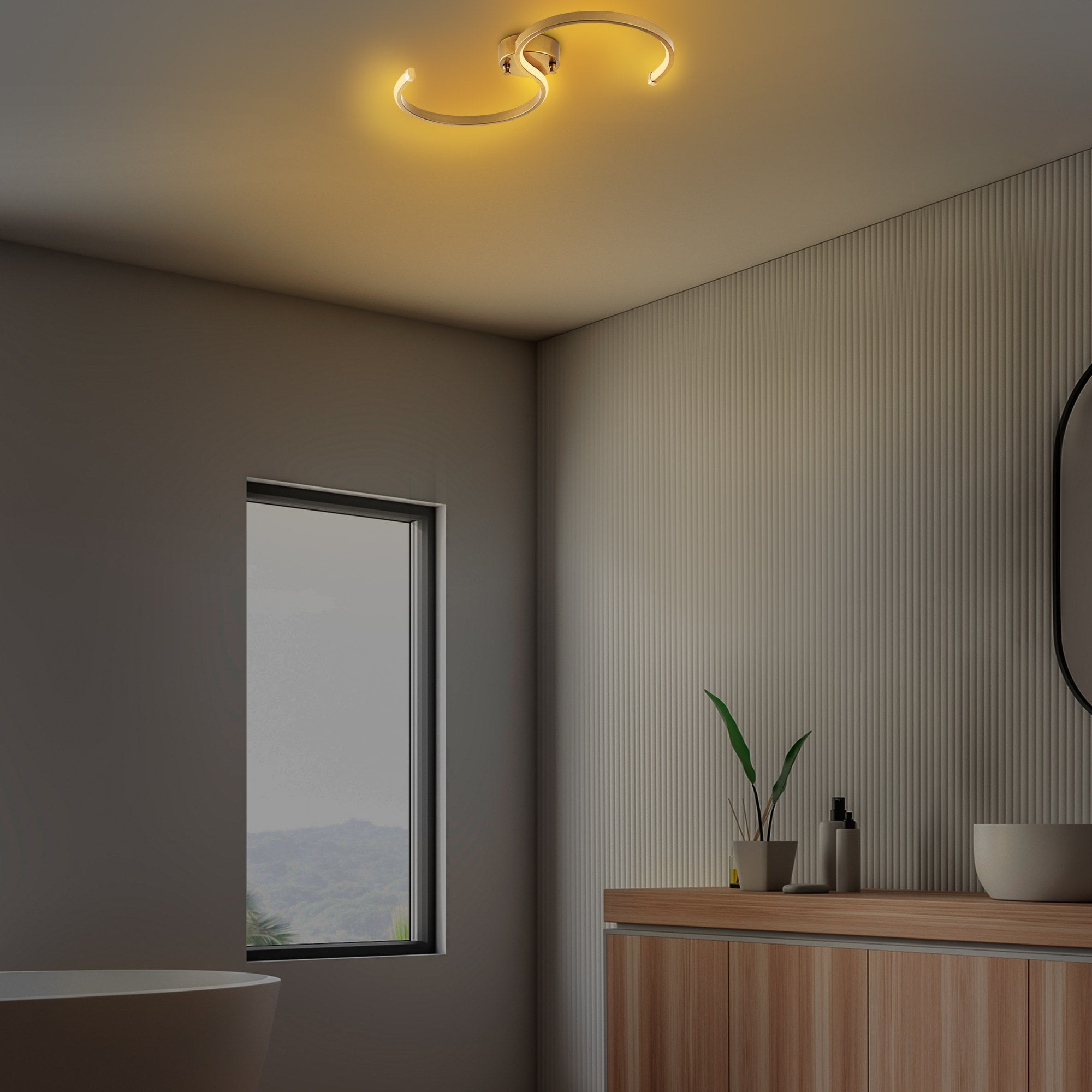 Candeeiro de Teto Dourado Elegante, Corpo em Metal, 25 cm de Largura x 51 cm de Altura | LED SMD 16W 3000K | Iluminação Elegante para Decoração e Ambiente Modernos