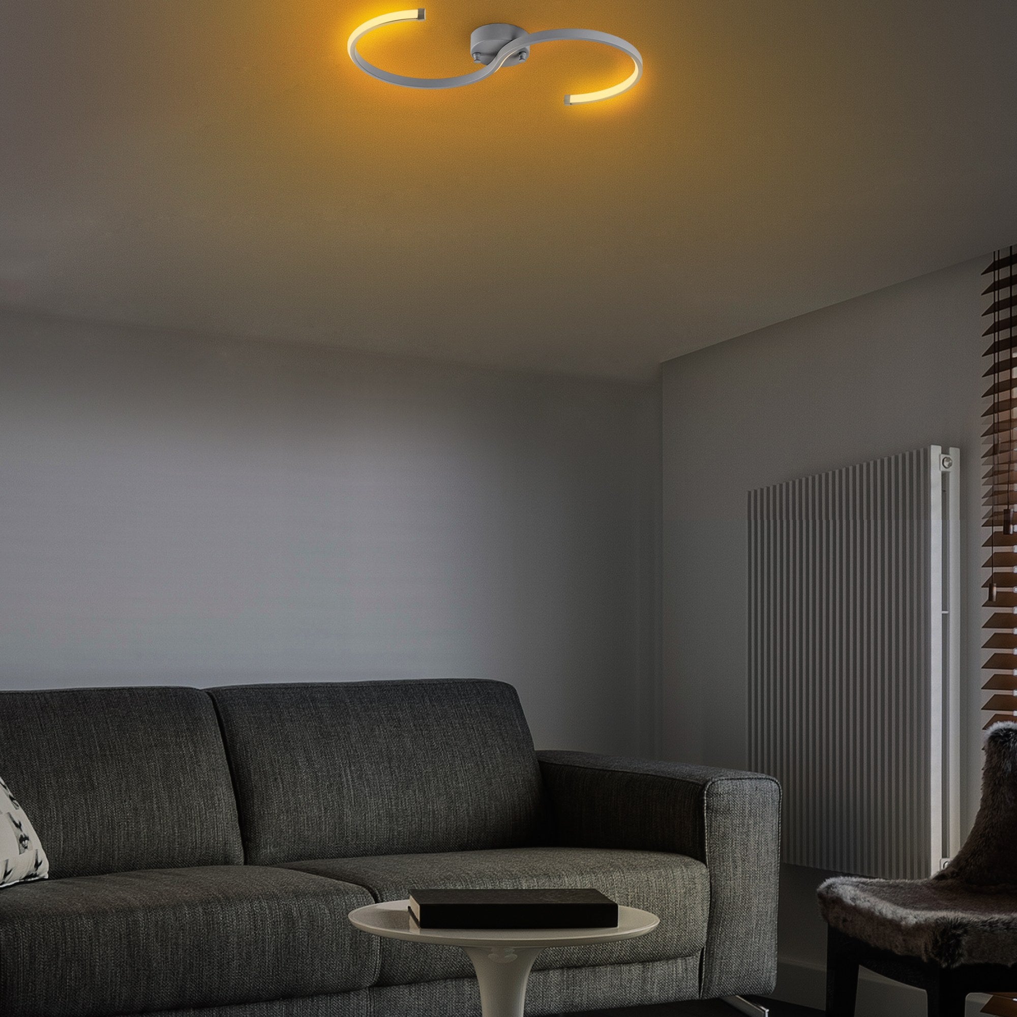 Candeeiro de Teto Cinza Elegante, Corpo de Metal, 25 cm de Largura x 51 cm de Altura | LED SMD 16W 3000K | Iluminação Elegante para Decoração Moderna, Classificação IP20