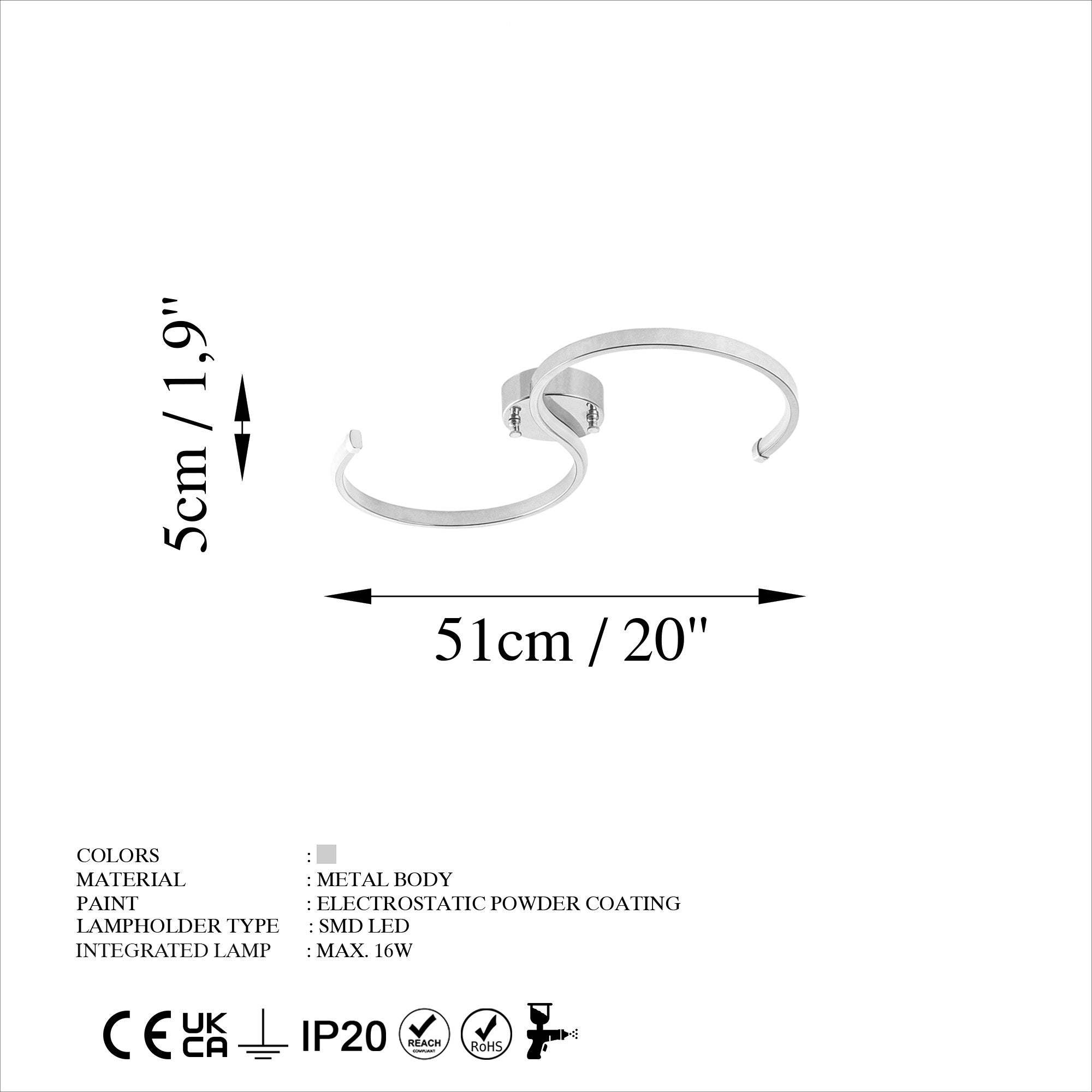 Candeeiro de Teto Cromado Elegante, Corpo em Metal, 25 cm de Largura x 51 cm de Altura | LED SMD 16W 3000K | Iluminação Elegante para Decoração Moderna