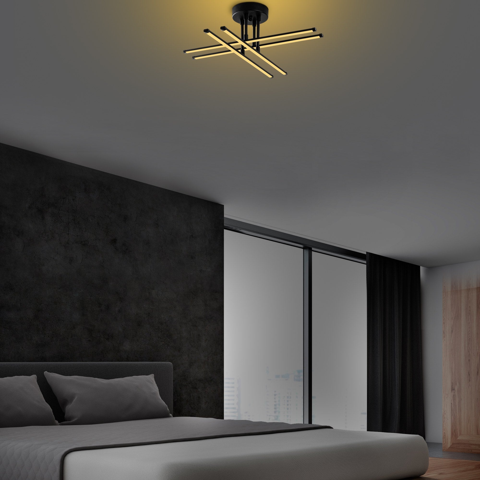 Candeeiro de Teto Preto Elegante, Corpo em Metal, 61 x 22 x 61 cm | LED SMD 28 W 3000 K | Iluminação Elegante para Decoração Moderna de Casa e Escritório, Classificação IP20