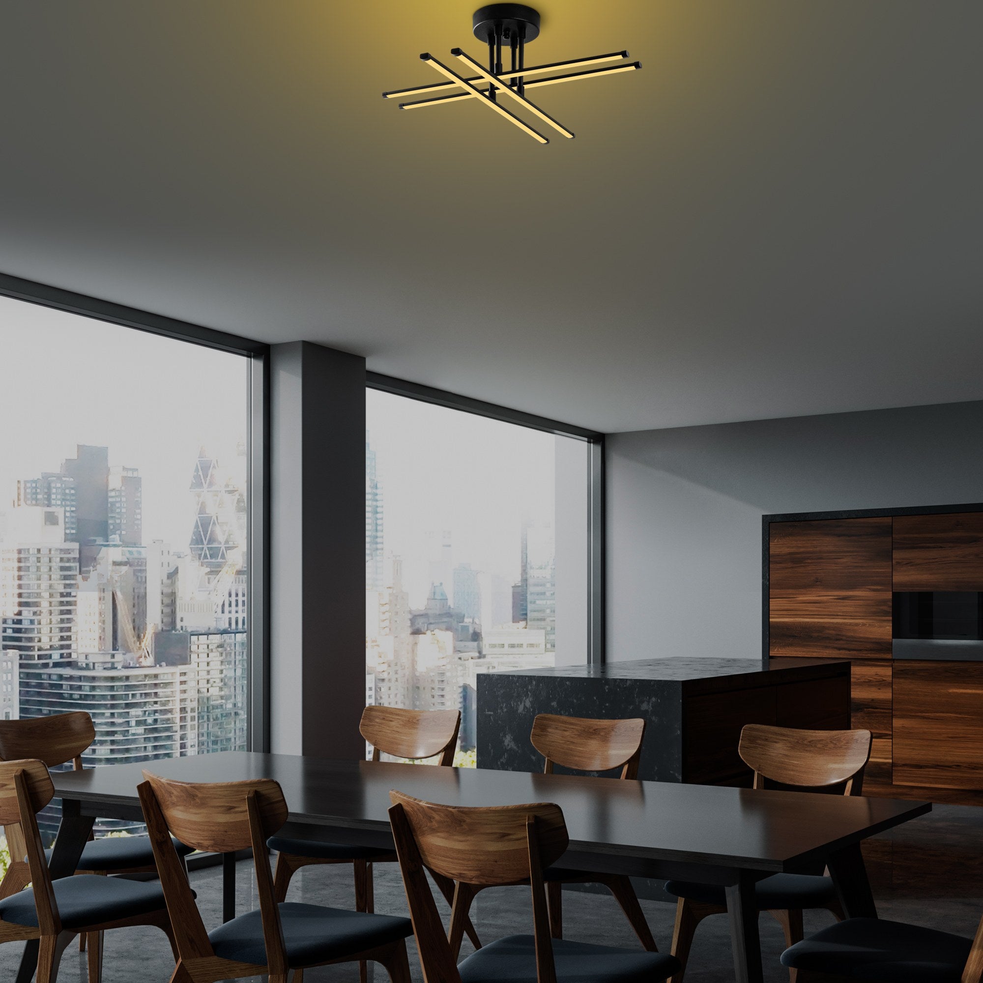 Candeeiro de Teto Preto Elegante, Corpo em Metal, 61 x 22 x 61 cm | LED SMD 28 W 3000 K | Iluminação Elegante para Decoração Moderna de Casa e Escritório, Classificação IP20