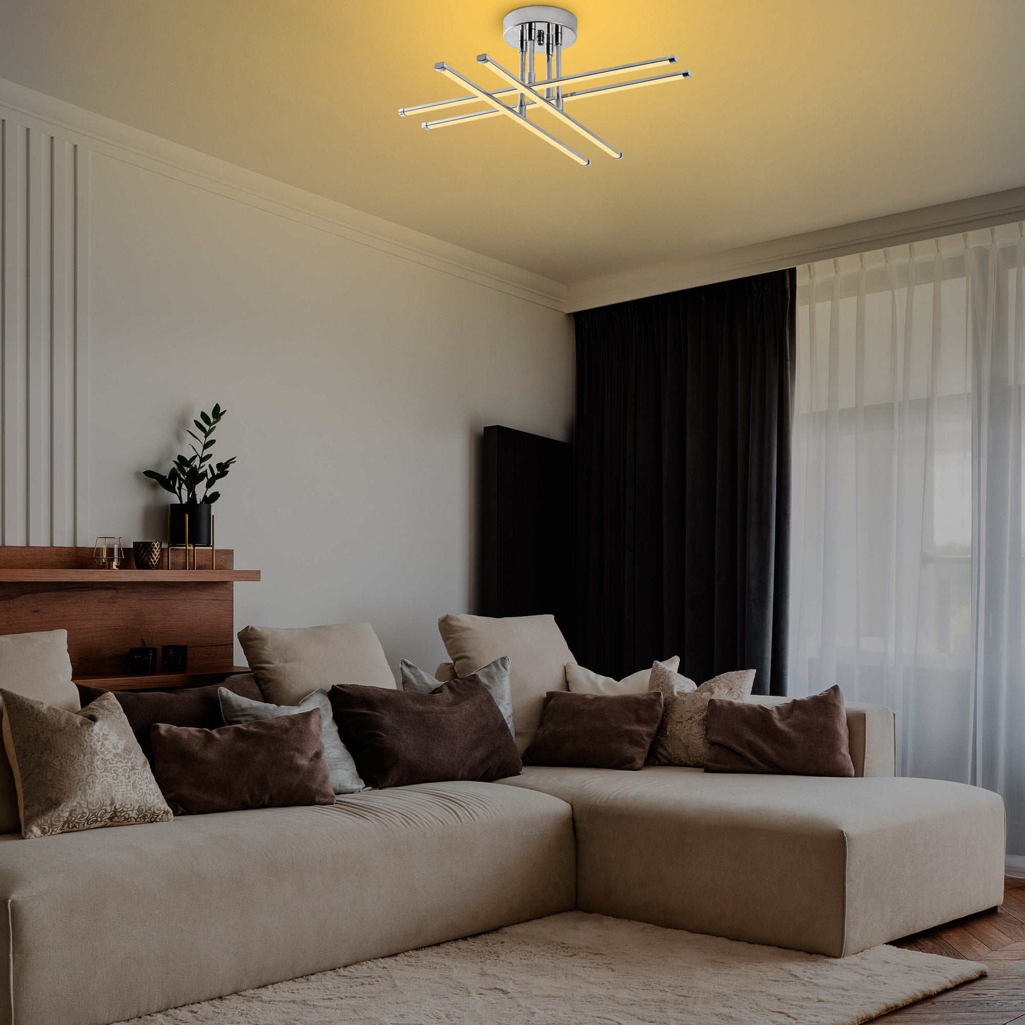 Candeeiro de Teto Cromado Elegante, Corpo em Metal, 61 x 22 x 61 cm | LED SMD 28W 3000K | Iluminação Elegante para Decoração e Ambiente Modernos