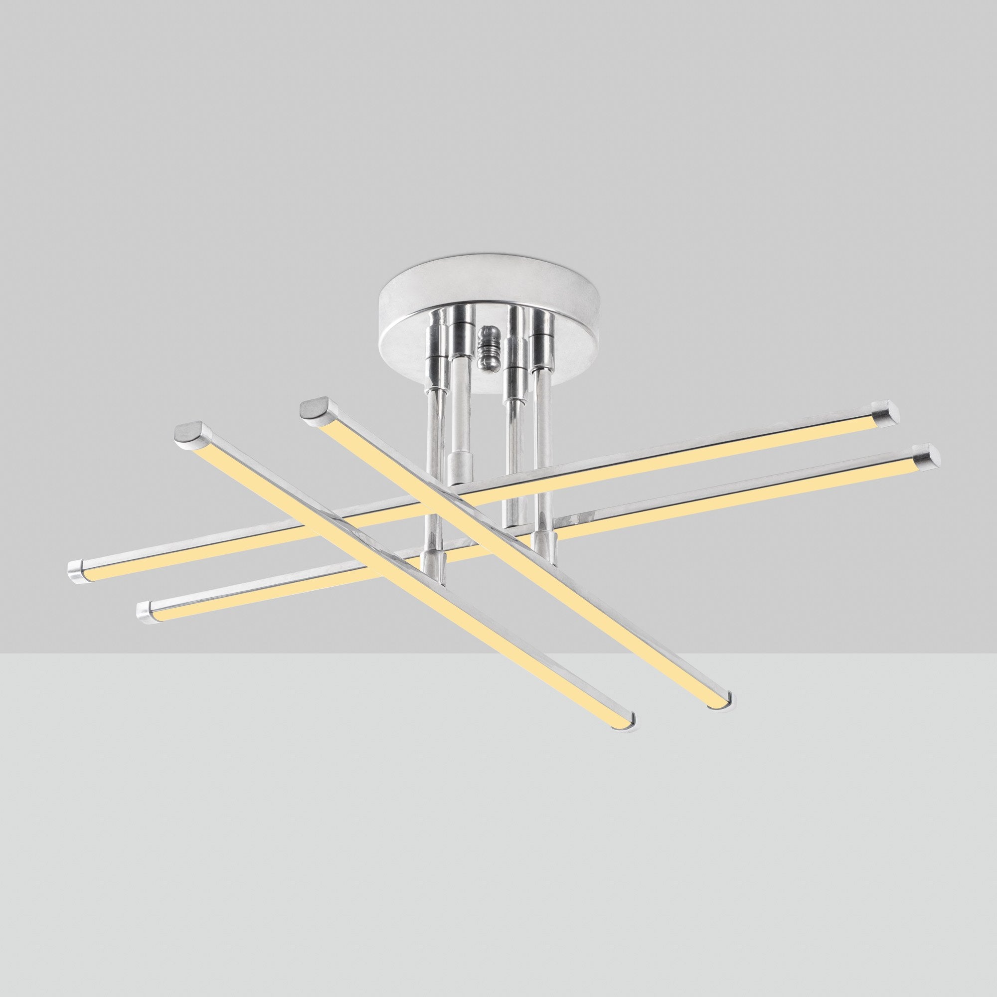 Candeeiro de Teto Cromado Elegante, Corpo em Metal, 61 x 22 x 61 cm | LED SMD 28W 3000K | Iluminação Elegante para Decoração e Ambiente Modernos