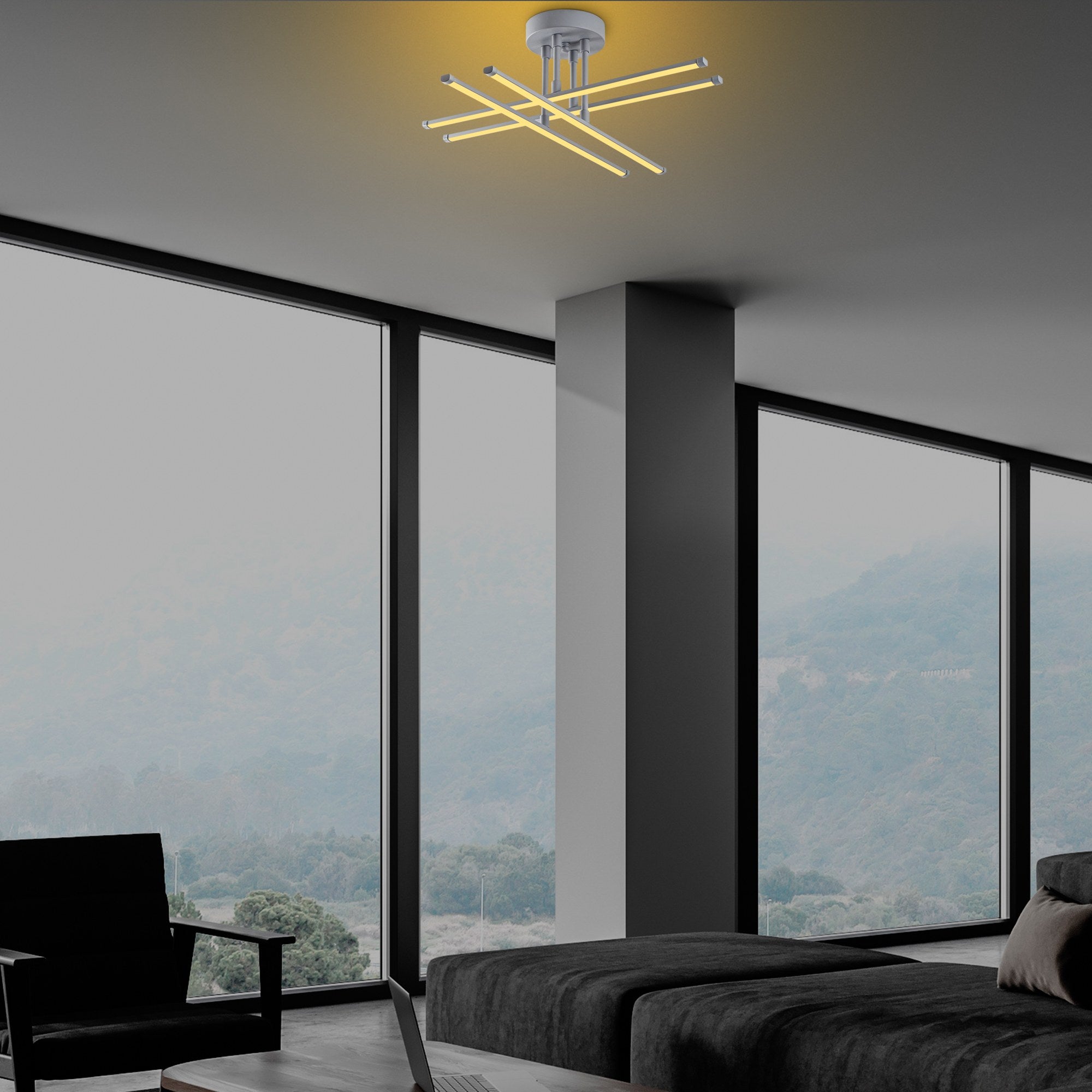 Candeeiro de Teto Nardo Cinza, Corpo em Metal, 61 x 22 x 61 cm | LED SMD 28W 3000K | Iluminação Elegante para Decoração Moderna, Design Elegante e Funcional