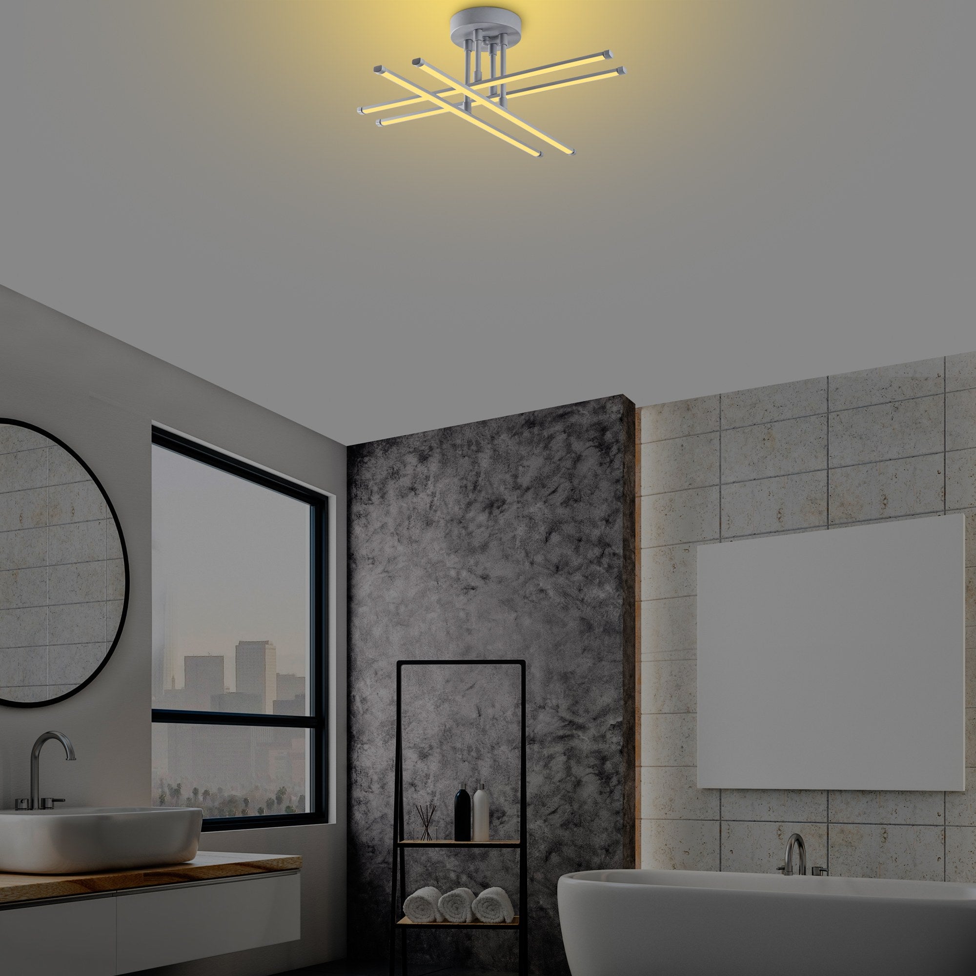 Candeeiro de Teto Nardo Cinza, Corpo em Metal, 61 x 22 x 61 cm | LED SMD 28W 3000K | Iluminação Elegante para Decoração Moderna, Design Elegante e Funcional