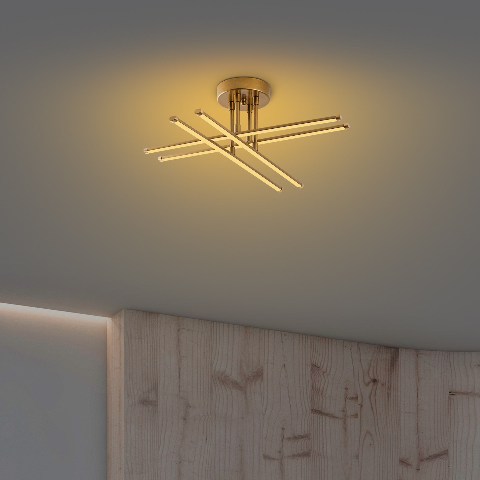 Candeeiro de Teto Dourado Elegante, Corpo em Metal, 61 x 22 x 61 cm | LED SMD 28W 3000K | Iluminação Elegante para Decoração Moderna, Classificação IP20, Design Durável