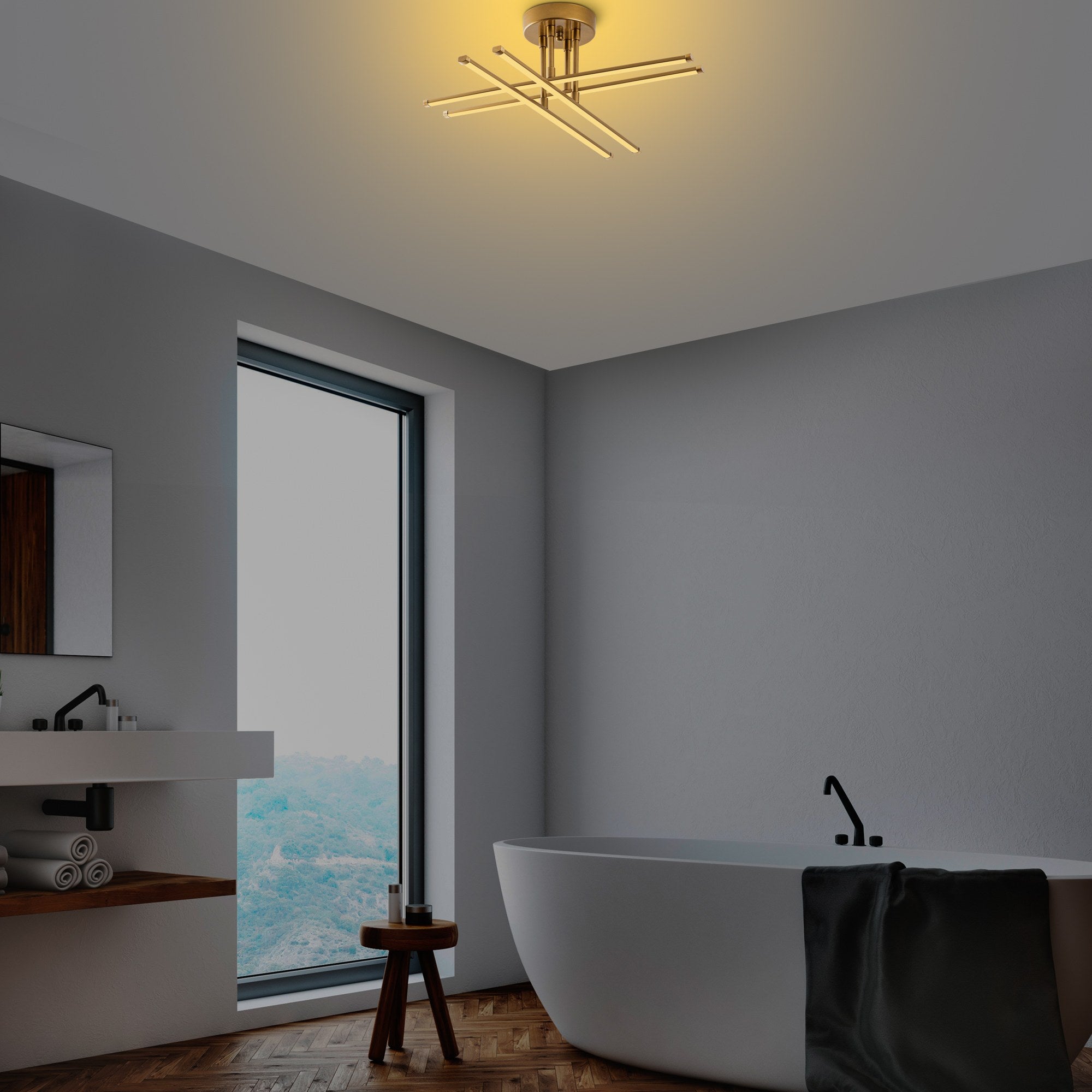 Candeeiro de Teto Dourado Elegante, Corpo em Metal, 61 x 22 x 61 cm | LED SMD 28W 3000K | Iluminação Elegante para Decoração Moderna, Classificação IP20, Design Durável