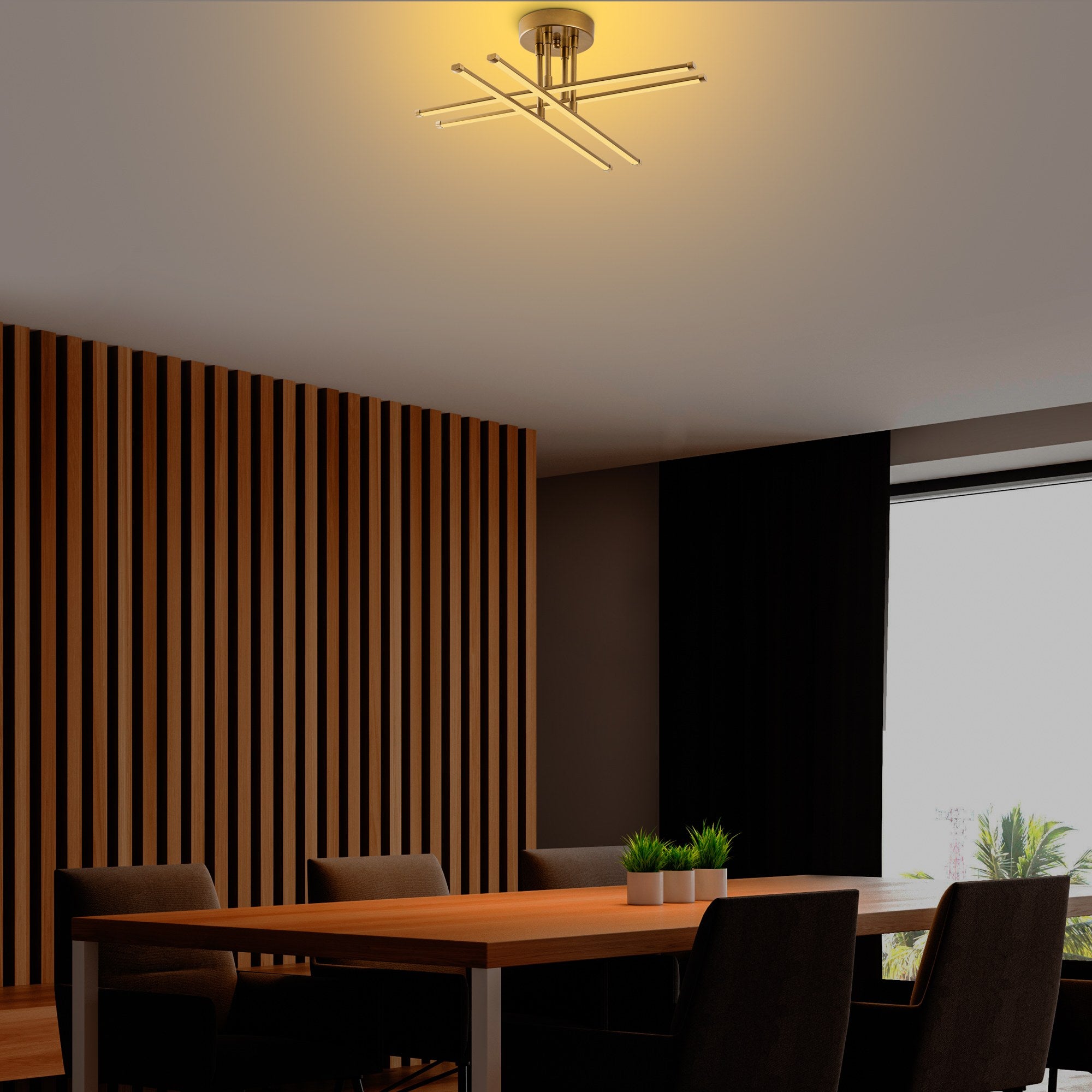 Candeeiro de Teto Dourado Elegante, Corpo em Metal, 61 x 22 x 61 cm | LED SMD 28W 3000K | Iluminação Elegante para Decoração Moderna, Classificação IP20, Design Durável