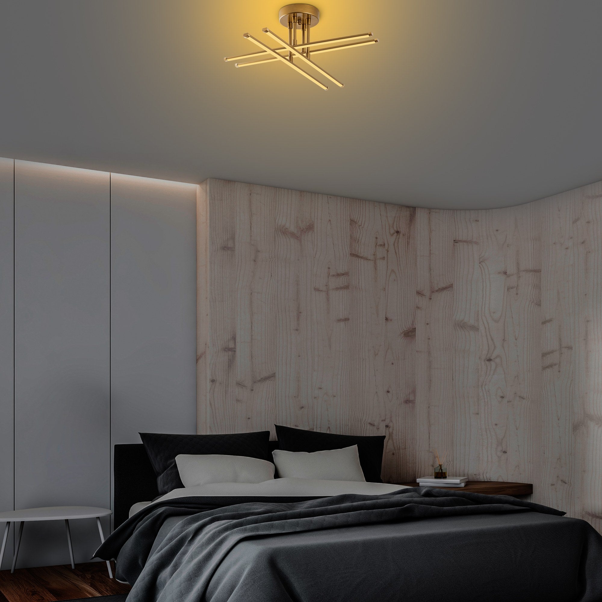 Candeeiro de Teto Dourado Elegante, Corpo em Metal, 61 x 22 x 61 cm | LED SMD 28W 3000K | Iluminação Elegante para Decoração Moderna, Classificação IP20, Design Durável