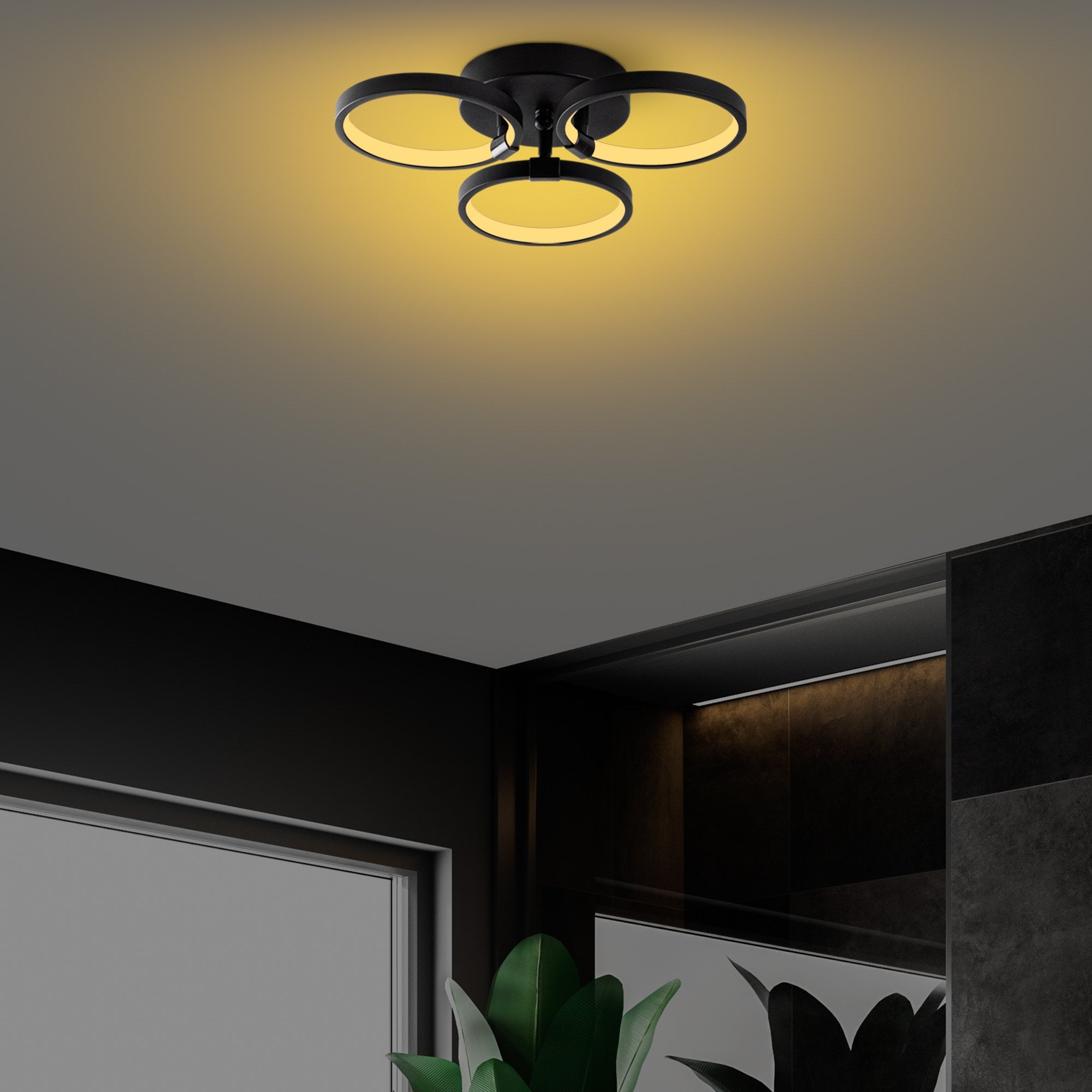 Candeeiro de Teto Preto Elegante, Corpo em Metal, 37x9x32 cm | LED SMD 18W 3000K | Iluminação Elegante para Decoração Moderna, Classificação IP20, Design Durável