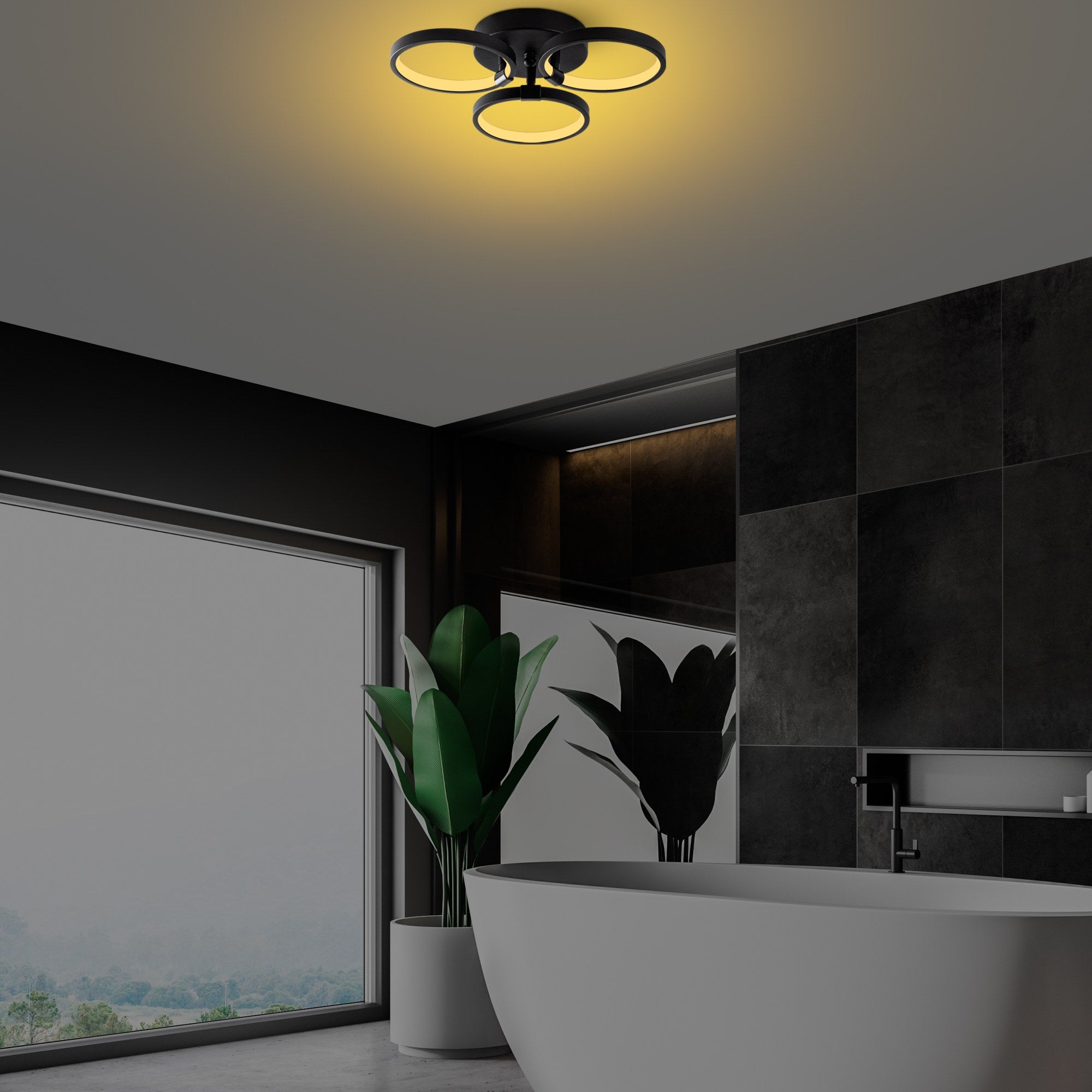 Candeeiro de Teto Preto Elegante, Corpo em Metal, 37x9x32 cm | LED SMD 18W 3000K | Iluminação Elegante para Decoração Moderna, Classificação IP20, Design Durável