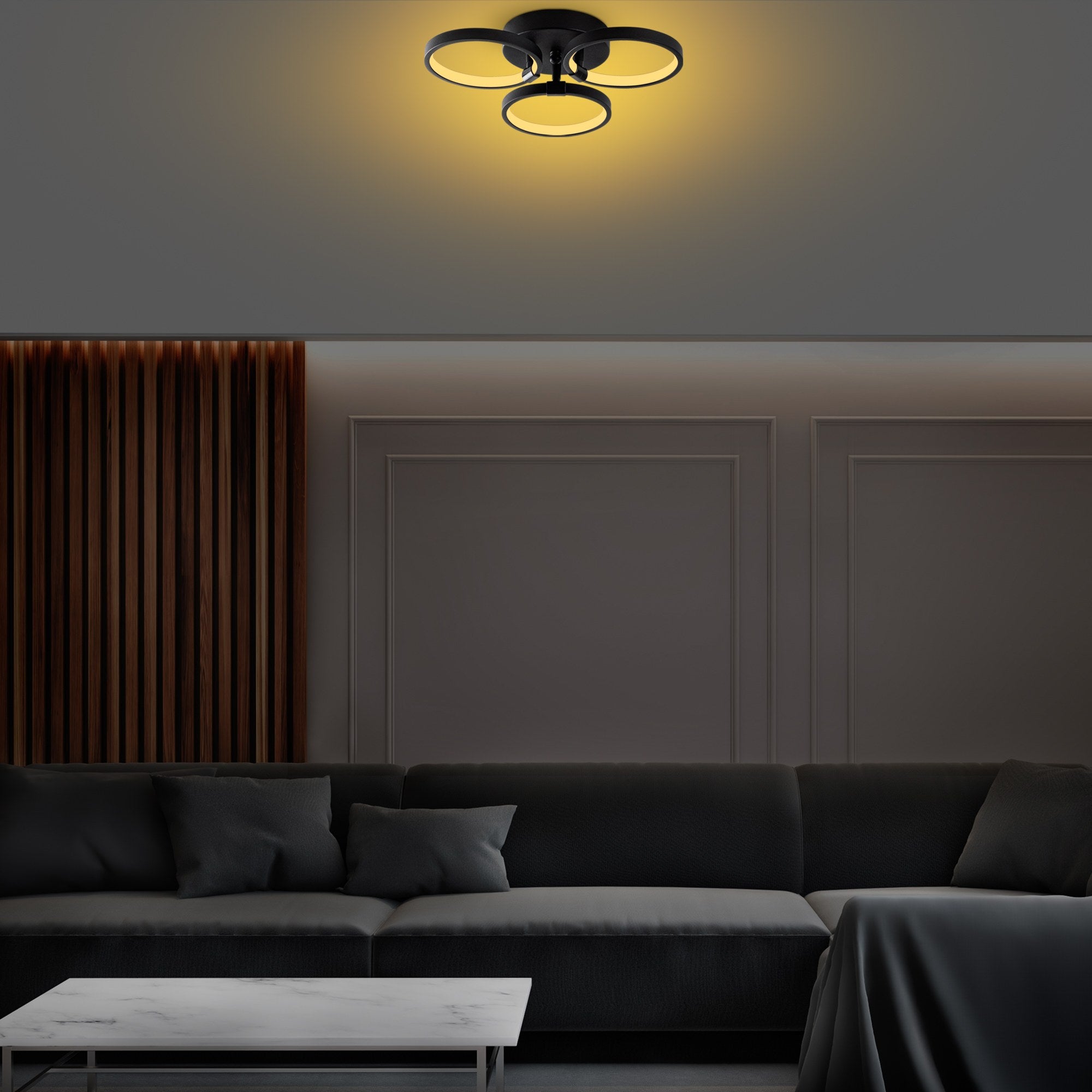Candeeiro de Teto Preto Elegante, Corpo em Metal, 37x9x32 cm | LED SMD 18W 3000K | Iluminação Elegante para Decoração Moderna, Classificação IP20, Design Durável