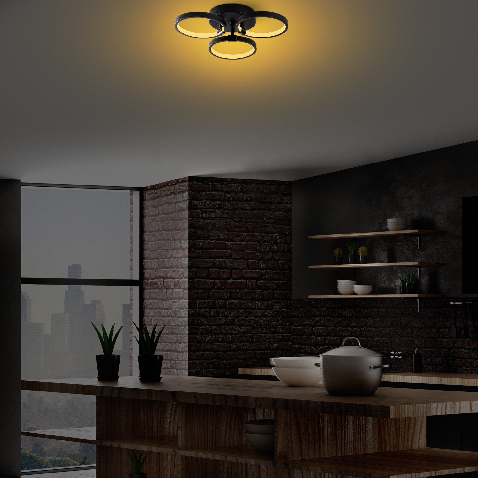 Candeeiro de Teto Preto Elegante, Corpo em Metal, 37x9x32 cm | LED SMD 18W 3000K | Iluminação Elegante para Decoração Moderna, Classificação IP20, Design Durável