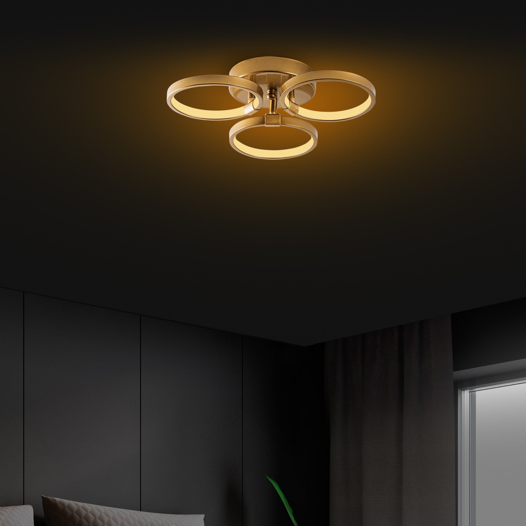 Candeeiro de Teto Dourado Elegante, Corpo em Metal, 37 x 9 x 32 cm | LED SMD 18W 3000K | Iluminação Elegante para Decoração e Ambiente Moderno | Classificação IP20