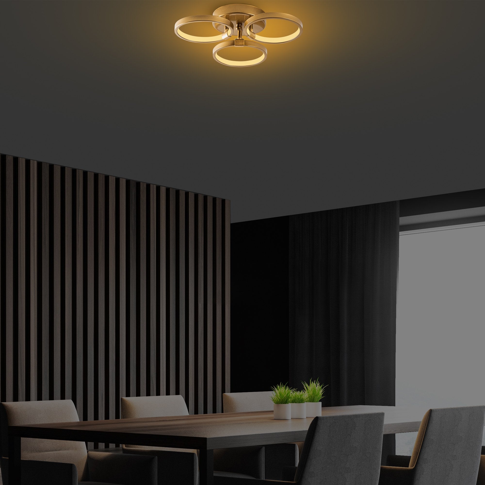Candeeiro de Teto Dourado Elegante, Corpo em Metal, 37 x 9 x 32 cm | LED SMD 18W 3000K | Iluminação Elegante para Decoração e Ambiente Moderno | Classificação IP20