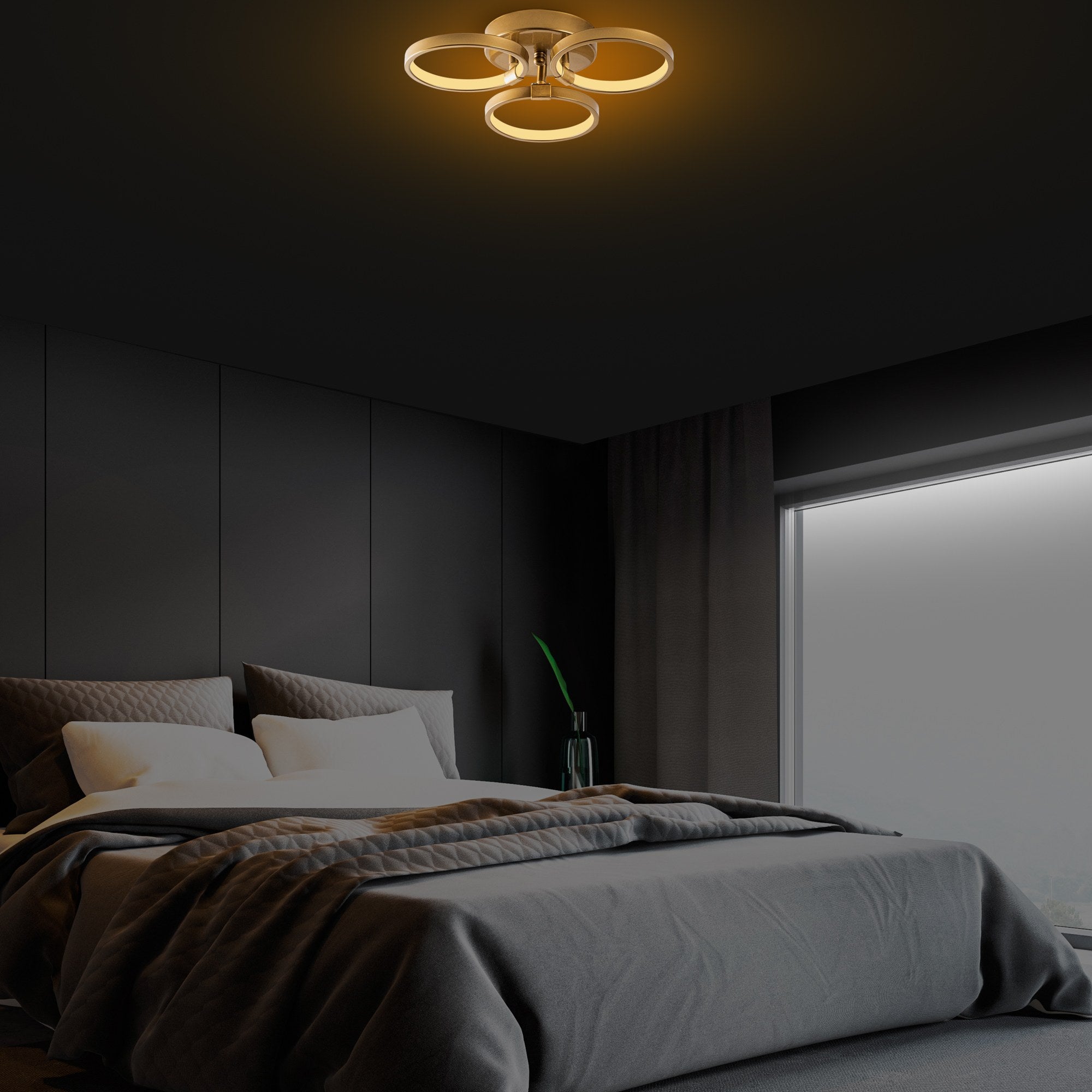 Candeeiro de Teto Dourado Elegante, Corpo em Metal, 37 x 9 x 32 cm | LED SMD 18W 3000K | Iluminação Elegante para Decoração e Ambiente Moderno | Classificação IP20