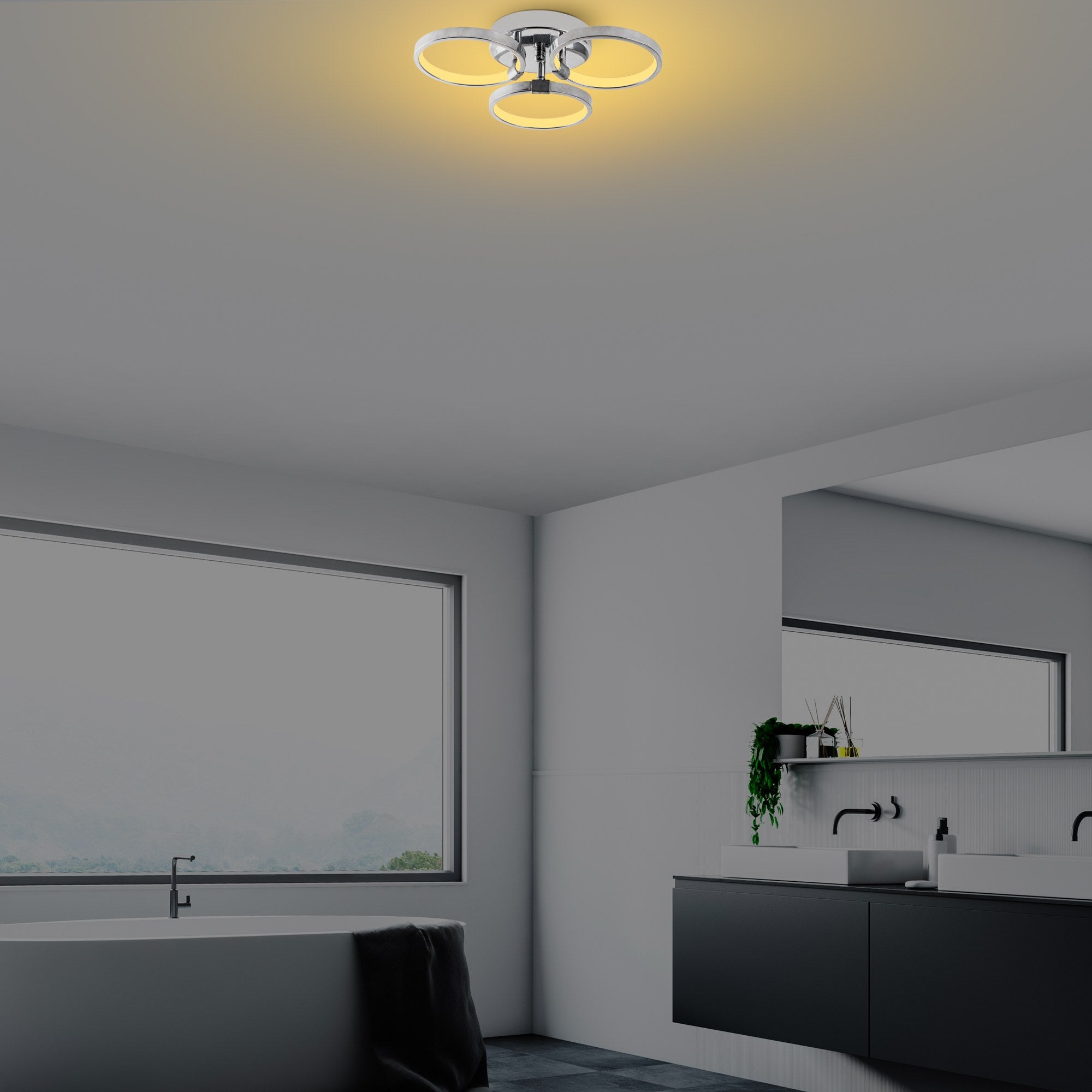Candeeiro de Teto Cromado Elegante, Corpo em Metal, 37x9x32 cm | LED 18W 3000K, IP20 | Iluminação Elegante para Decoração Moderna de Casa e Salas de Jantar