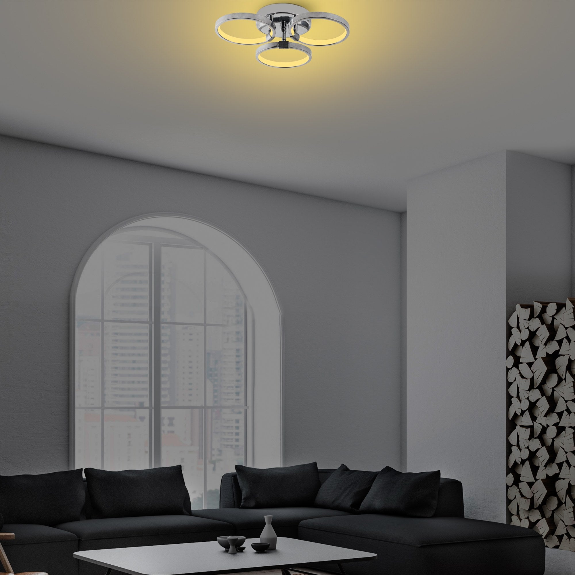 Candeeiro de Teto Cromado Elegante, Corpo em Metal, 37x9x32 cm | LED 18W 3000K, IP20 | Iluminação Elegante para Decoração Moderna de Casa e Salas de Jantar