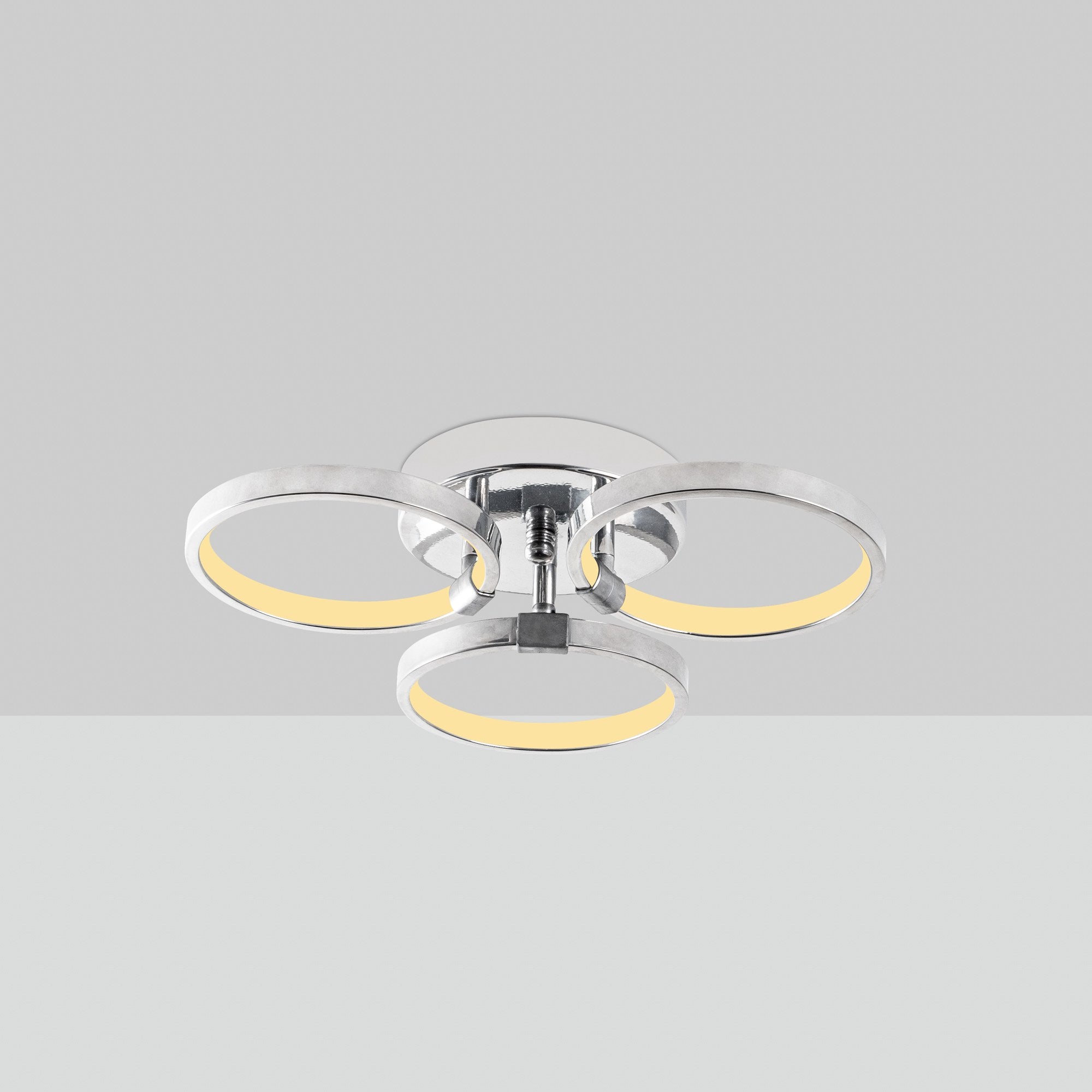 Candeeiro de Teto Cromado Elegante, Corpo em Metal, 37x9x32 cm | LED 18W 3000K, IP20 | Iluminação Elegante para Decoração Moderna de Casa e Salas de Jantar