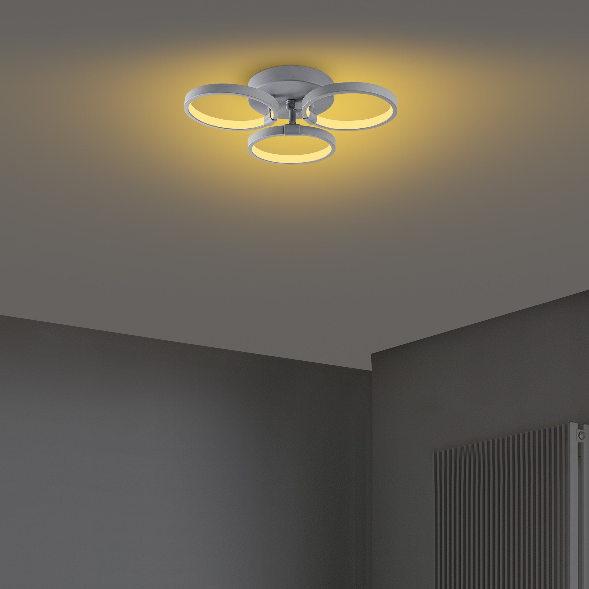 Candeeiro de Teto Nardo Cinza, Corpo em Metal, 37x32x9 cm | LED 18W 3000K, IP20 | Iluminação Elegante para Casas Modernas, Design Elegante e Construção Durável