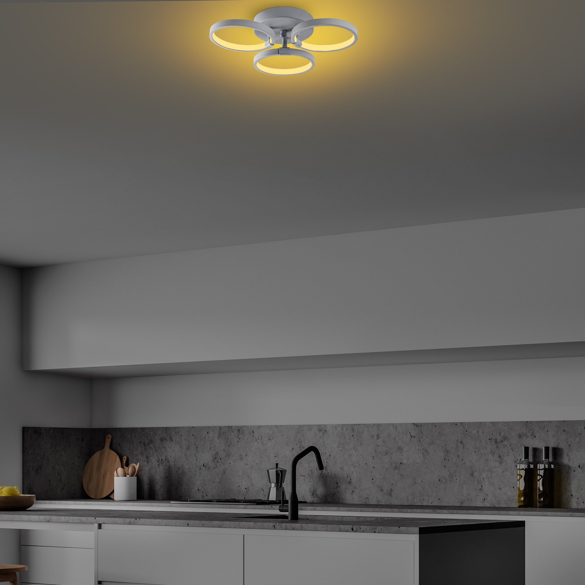 Candeeiro de Teto Nardo Cinza, Corpo em Metal, 37x32x9 cm | LED 18W 3000K, IP20 | Iluminação Elegante para Casas Modernas, Design Elegante e Construção Durável