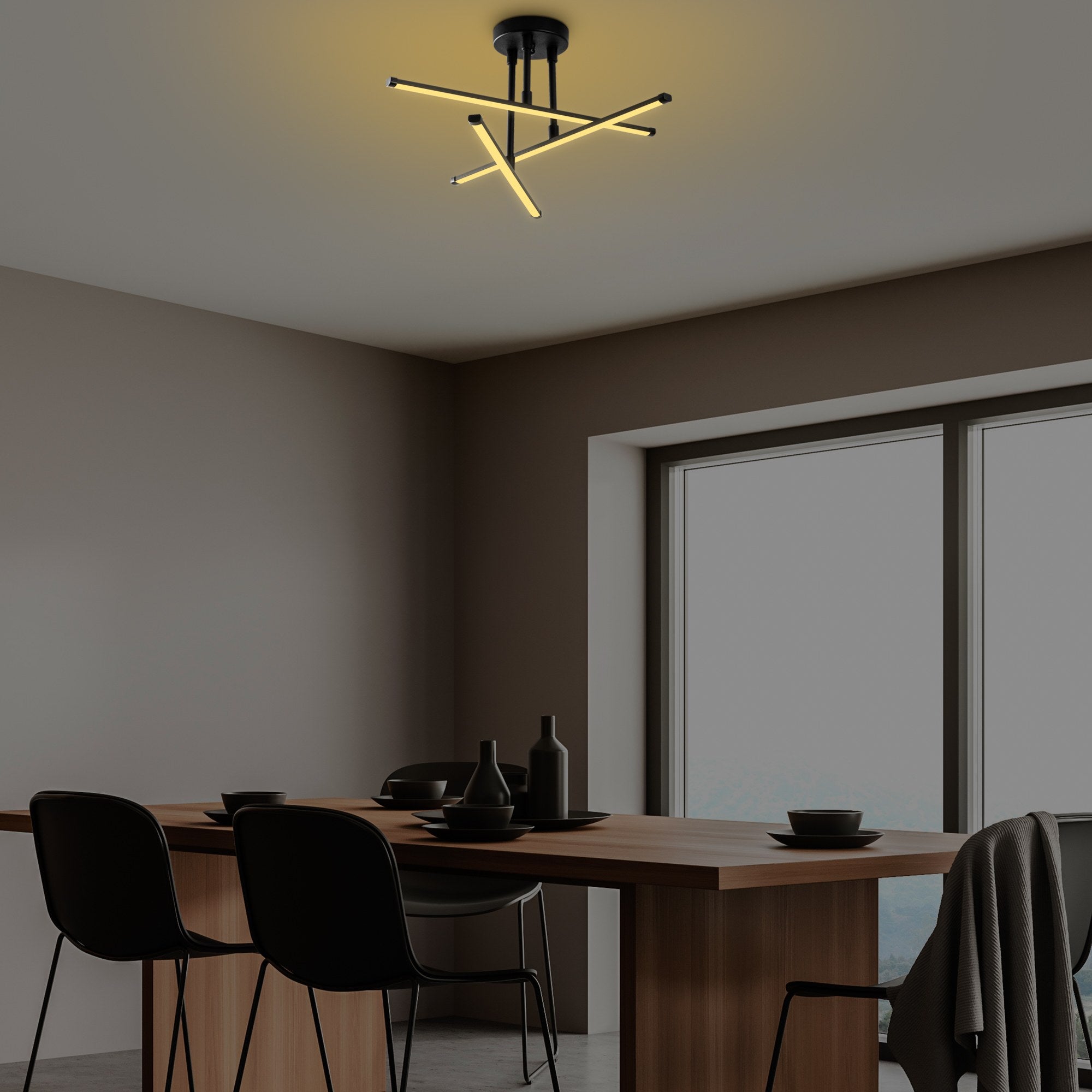 Candeeiro de Teto Preto Elegante, Corpo em Metal, 51 x 26 x 51 cm | LED SMD 18W 3000K | Iluminação Elegante para Decoração e Ambiente Modernos