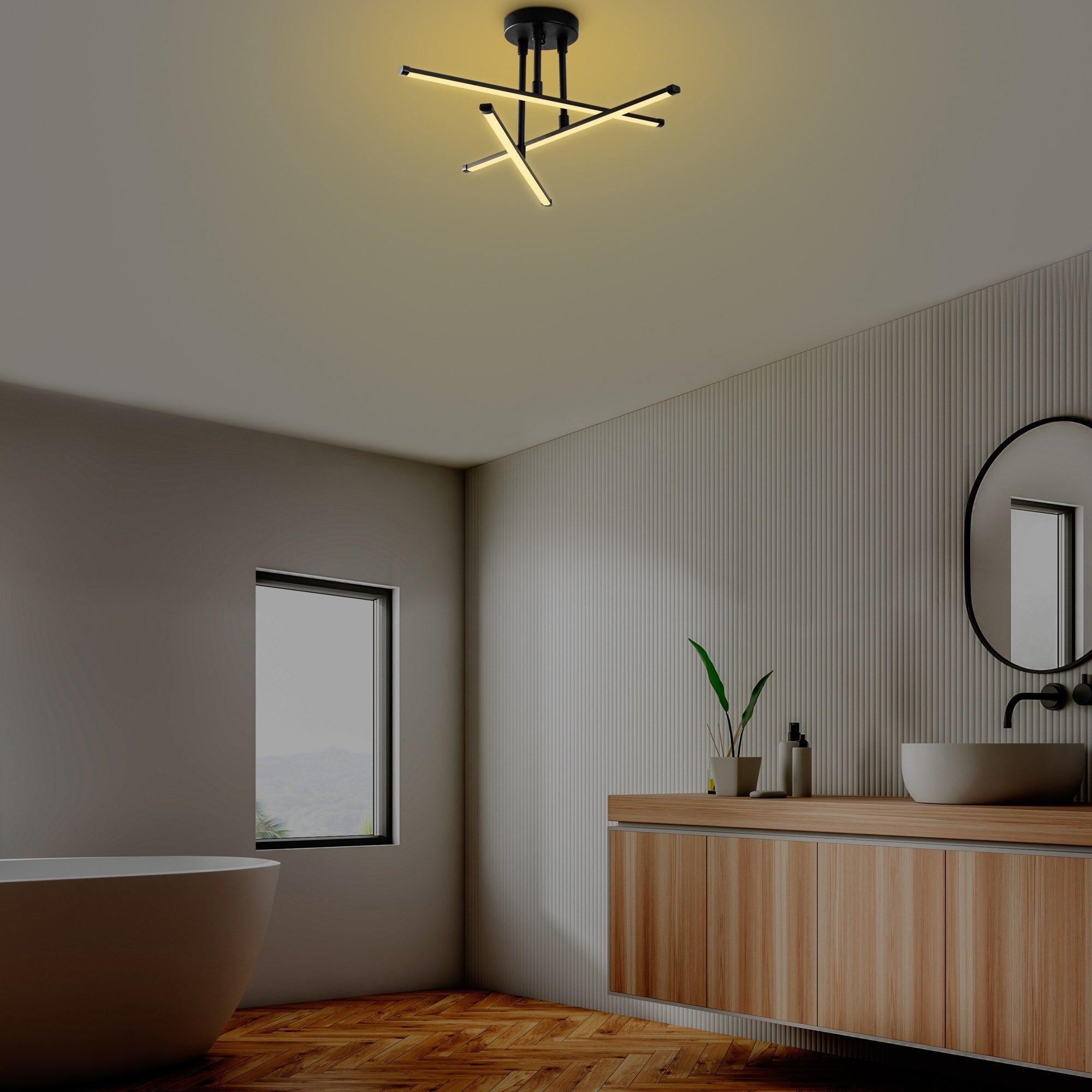 Candeeiro de Teto Preto Elegante, Corpo em Metal, 51 x 26 x 51 cm | LED SMD 18W 3000K | Iluminação Elegante para Decoração e Ambiente Modernos