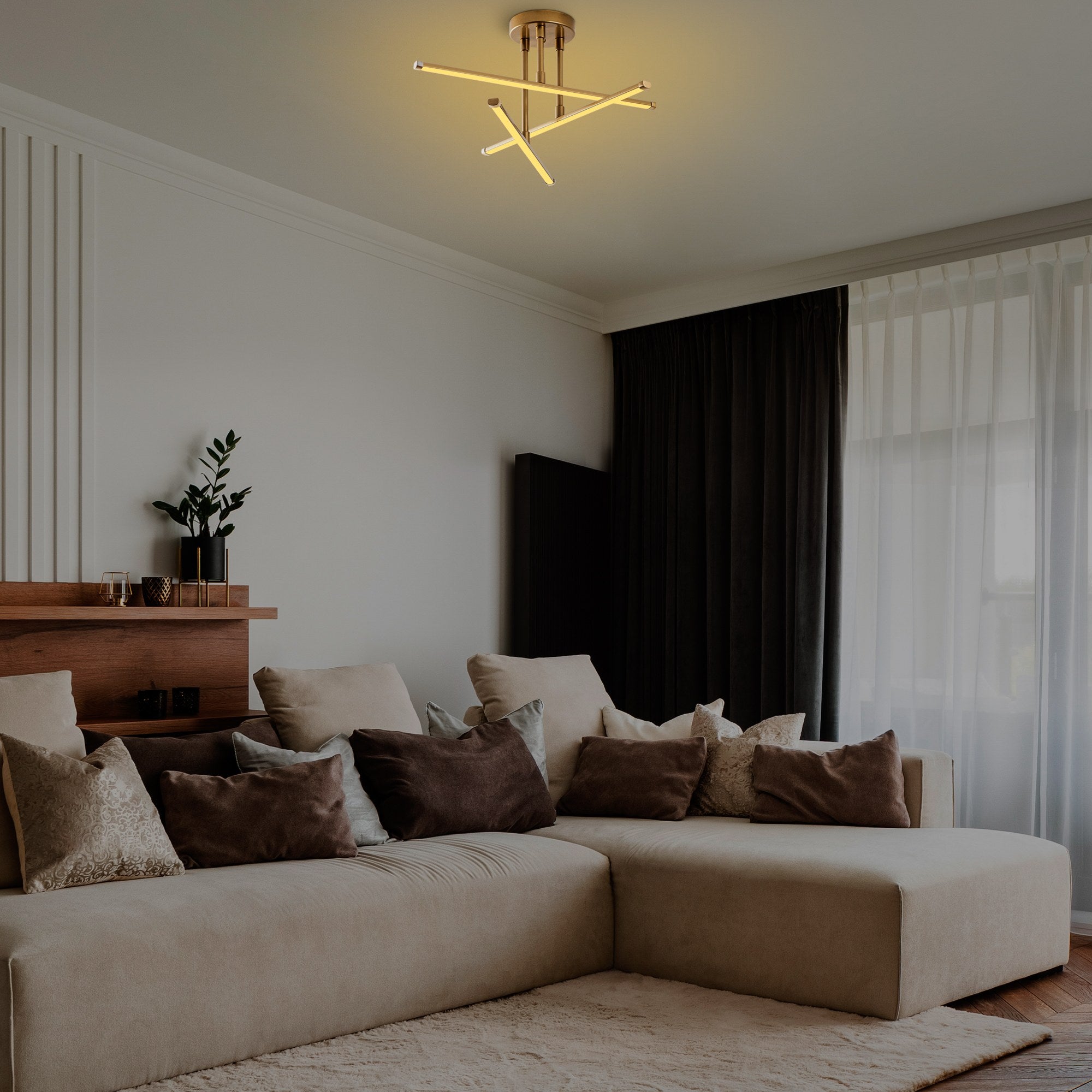 Candeeiro de Teto Dourado Elegante, Corpo em Metal, 51 x 26 x 51 cm | LED SMD 18 W 3000 K | Iluminação Elegante para Decoração Moderna de Casa e Salas de Jantar