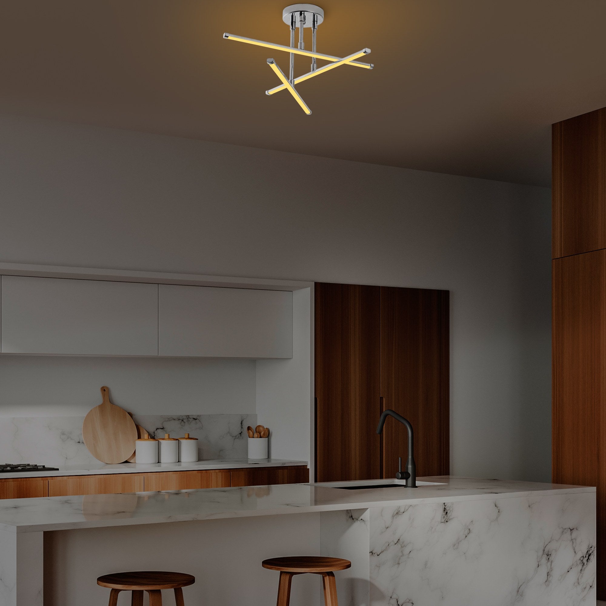 Candeeiro de Teto – 51 x 26 x 51 cm – Cromado – Metal