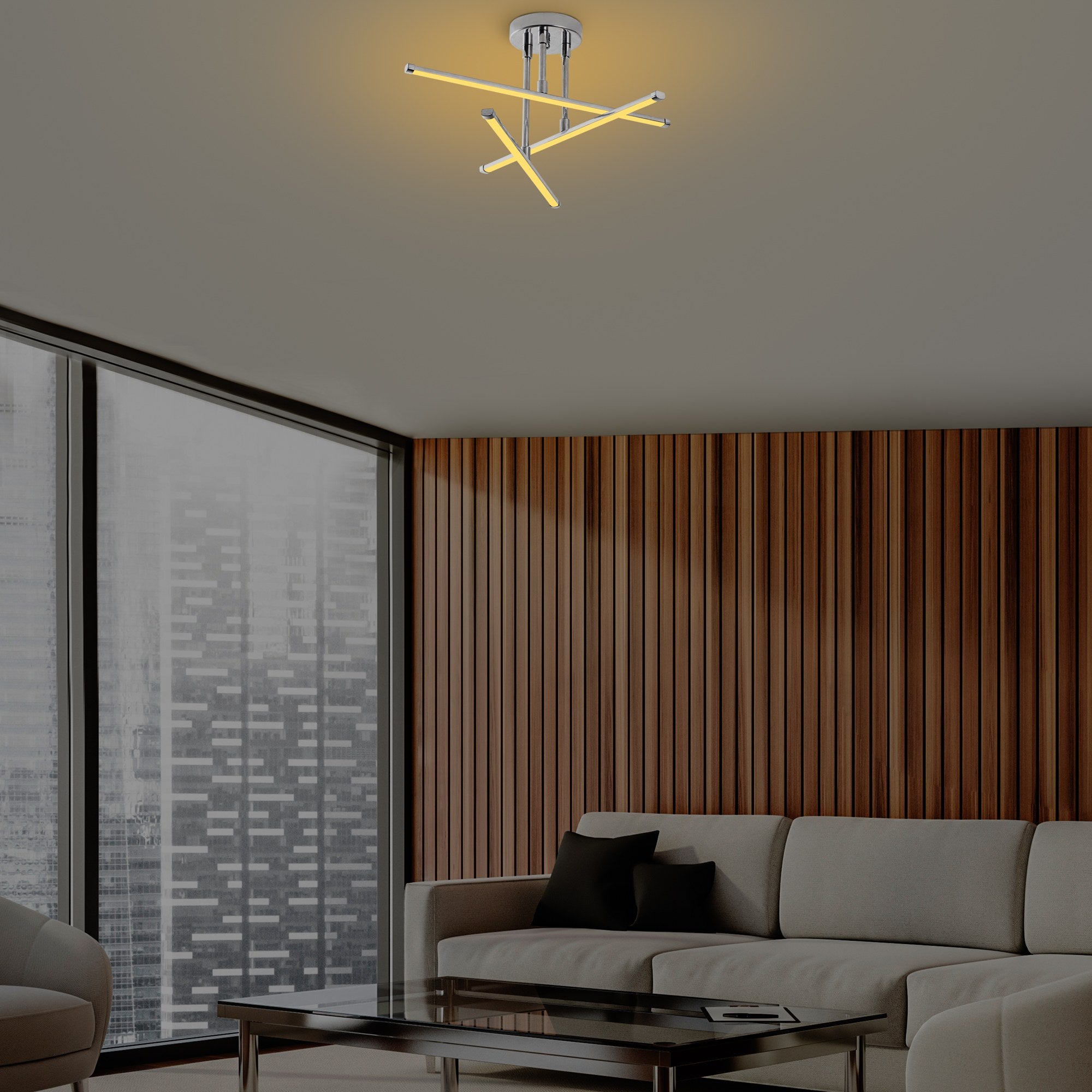 Candeeiro de Teto – 51 x 26 x 51 cm – Cromado – Metal