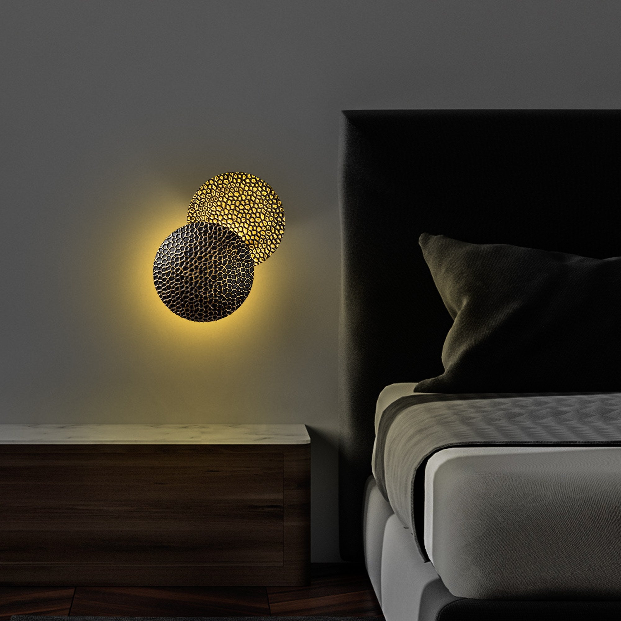 Candeeiro de Parede Elegante, Preta e Dourada, 21 x 21 x 15 cm | Corpo em Metal, LED SMD 5W 3000K | Iluminação Elegante para Decoração e Ambiente Modernos
