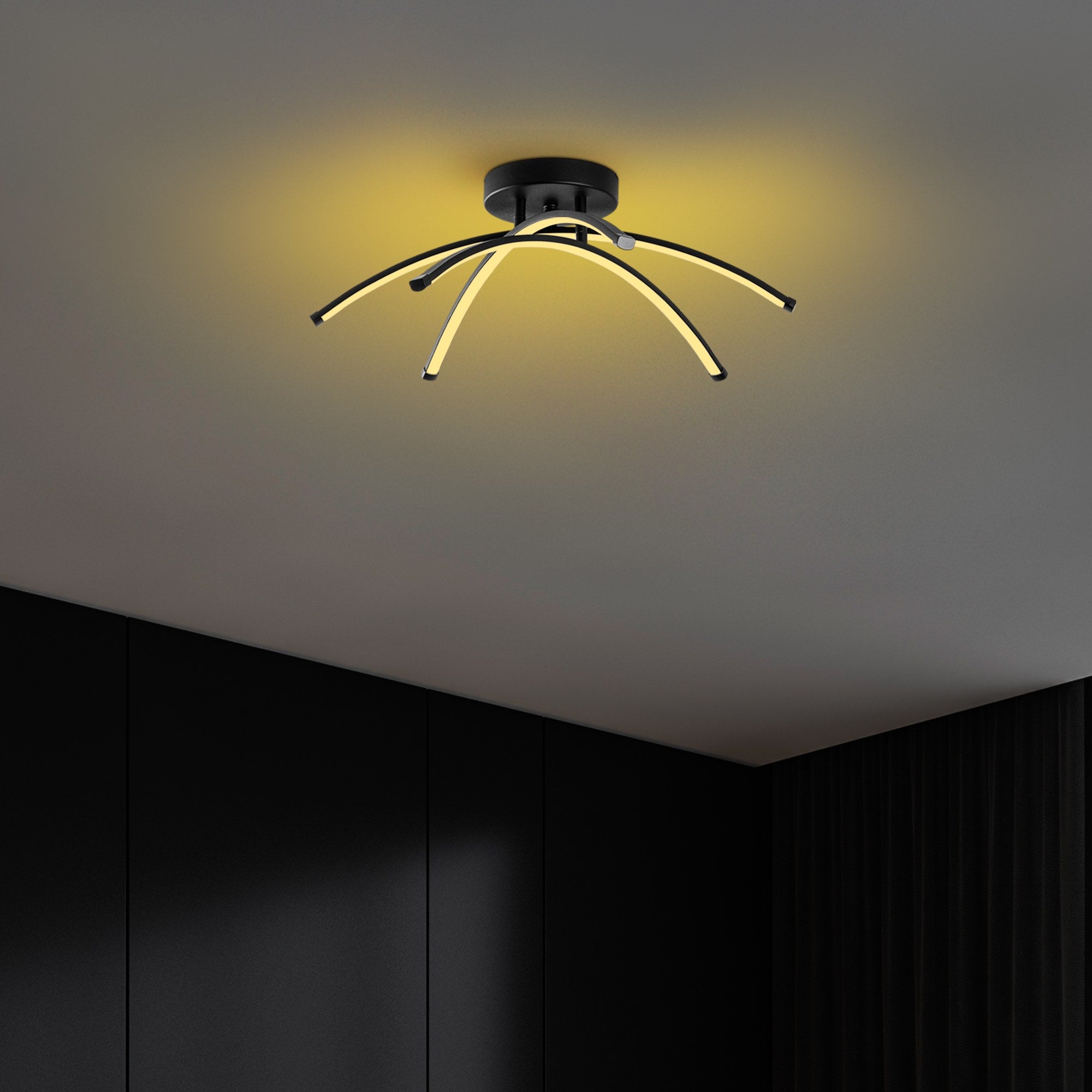 Candeeiro de Teto Preto Elegante, Corpo em Metal, 57 cm de Largura, 20 cm de Altura | LED SMD 28W 3000K | Iluminação Elegante para Decoração e Ambiente Modernos