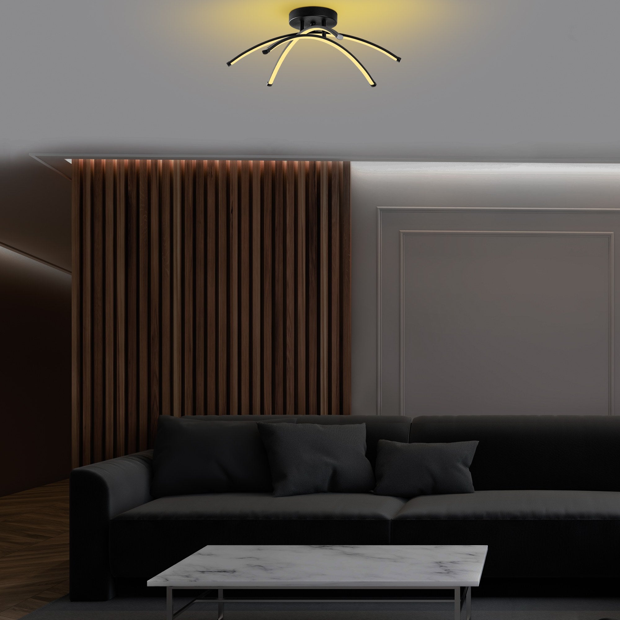 Candeeiro de Teto Preto Elegante, Corpo em Metal, 57 cm de Largura, 20 cm de Altura | LED SMD 28W 3000K | Iluminação Elegante para Decoração e Ambiente Modernos