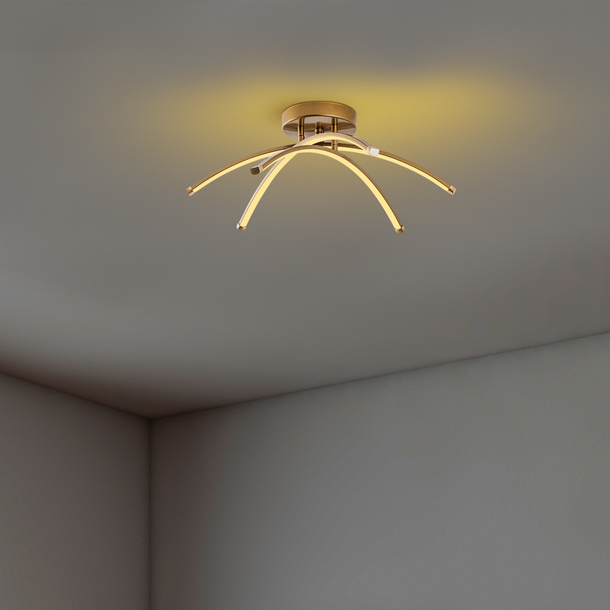 Candeeiro de Teto Dourado Elegante, Corpo em Metal, 57 cm de Largura, 20 cm de Altura | LED SMD 28W 3000K | Iluminação Elegante para Decoração e Ambiente Modernos