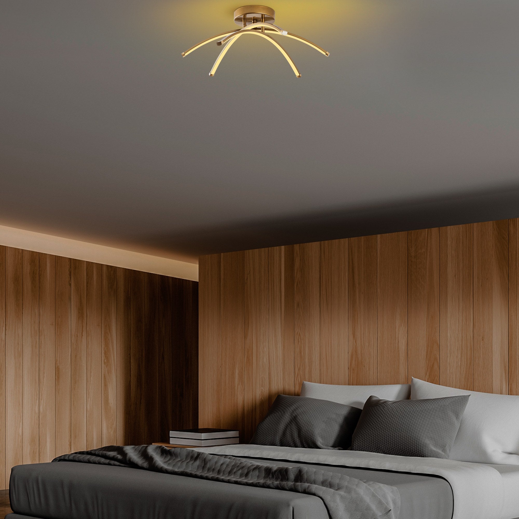 Candeeiro de Teto Dourado Elegante, Corpo em Metal, 57 cm de Largura, 20 cm de Altura | LED SMD 28W 3000K | Iluminação Elegante para Decoração e Ambiente Modernos