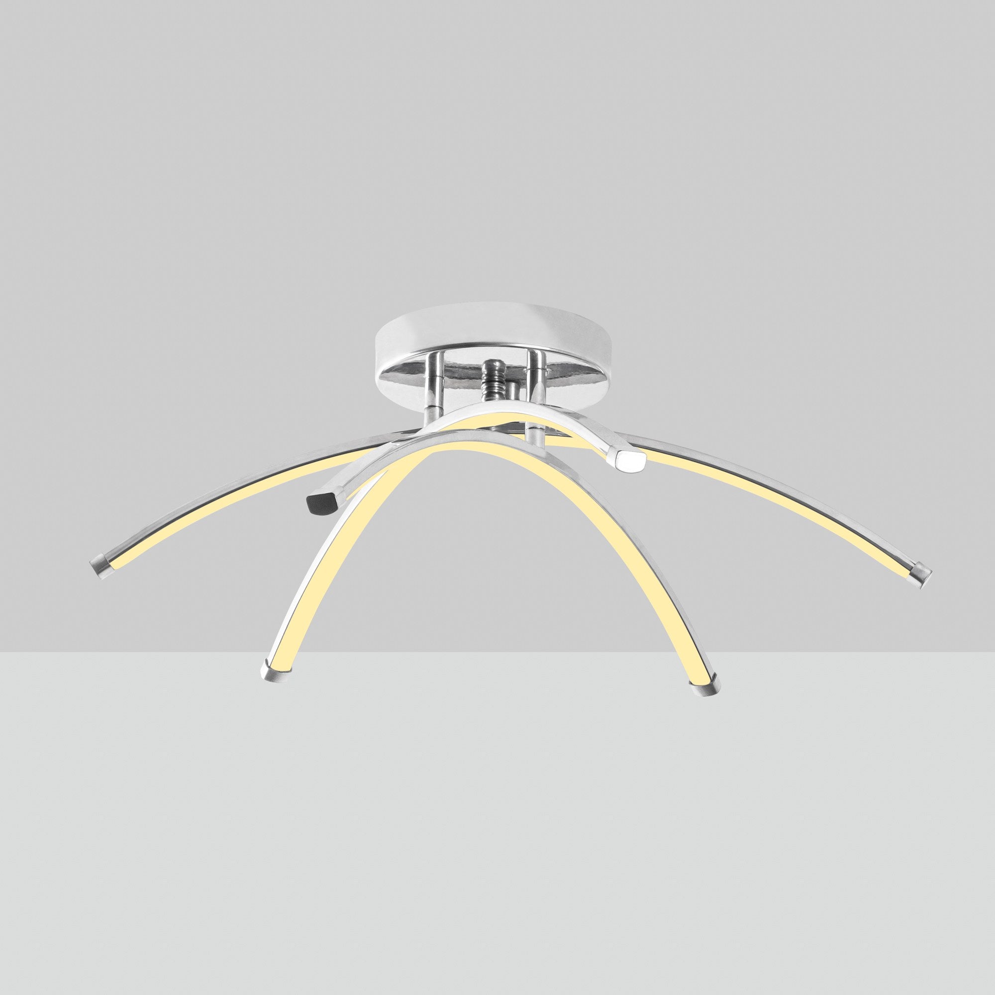 Candeeiro de Teto Cromado Elegante, Corpo em Metal, 57 cm de Largura, 20 cm de Altura | LED SMD 28W 3000K | Iluminação Elegante para Decoração Moderna